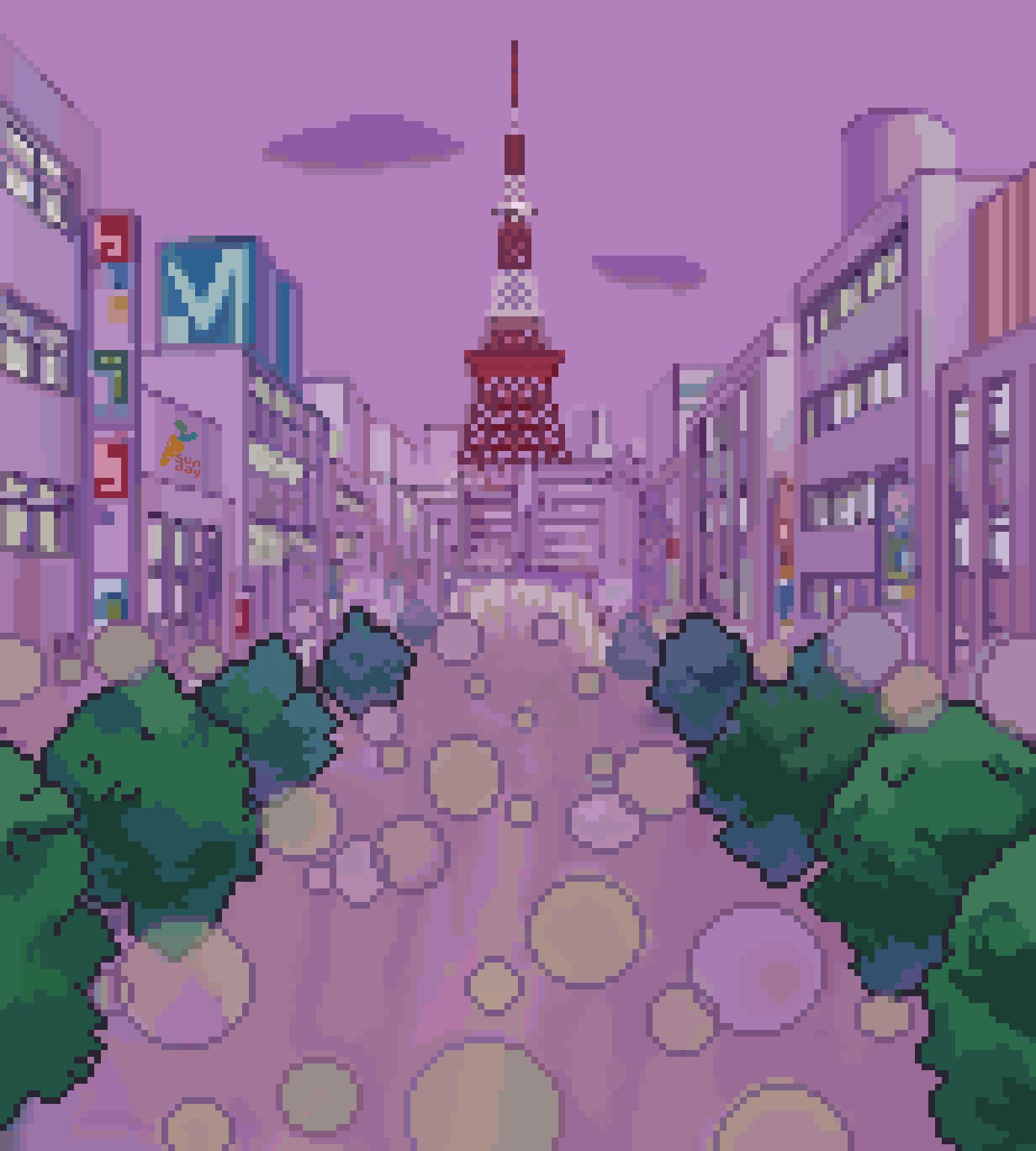 Pixel Art Study of a 90's Anime Background