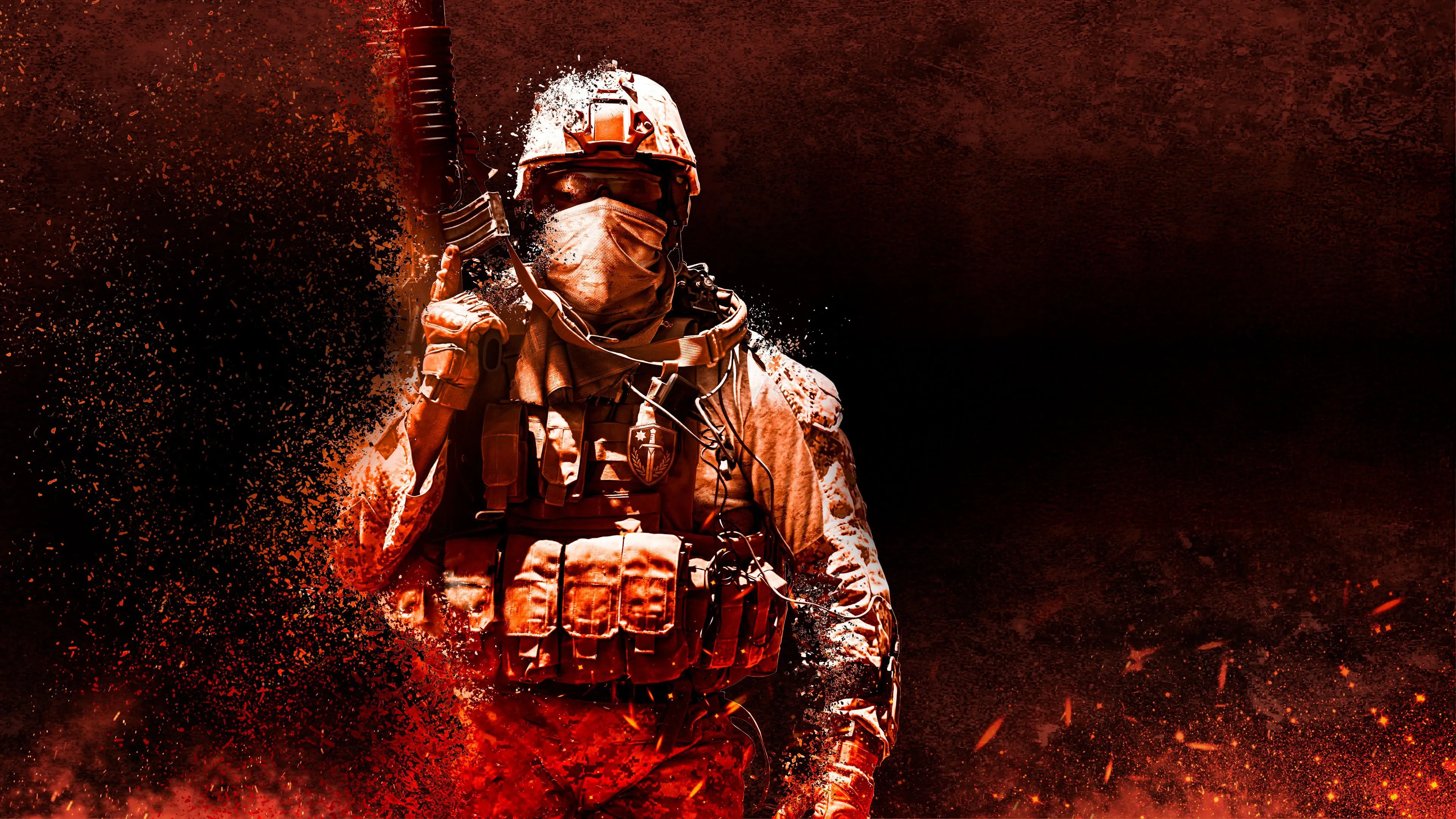 Soldier Wallpaper 4K, Tactical gear, Fire effect