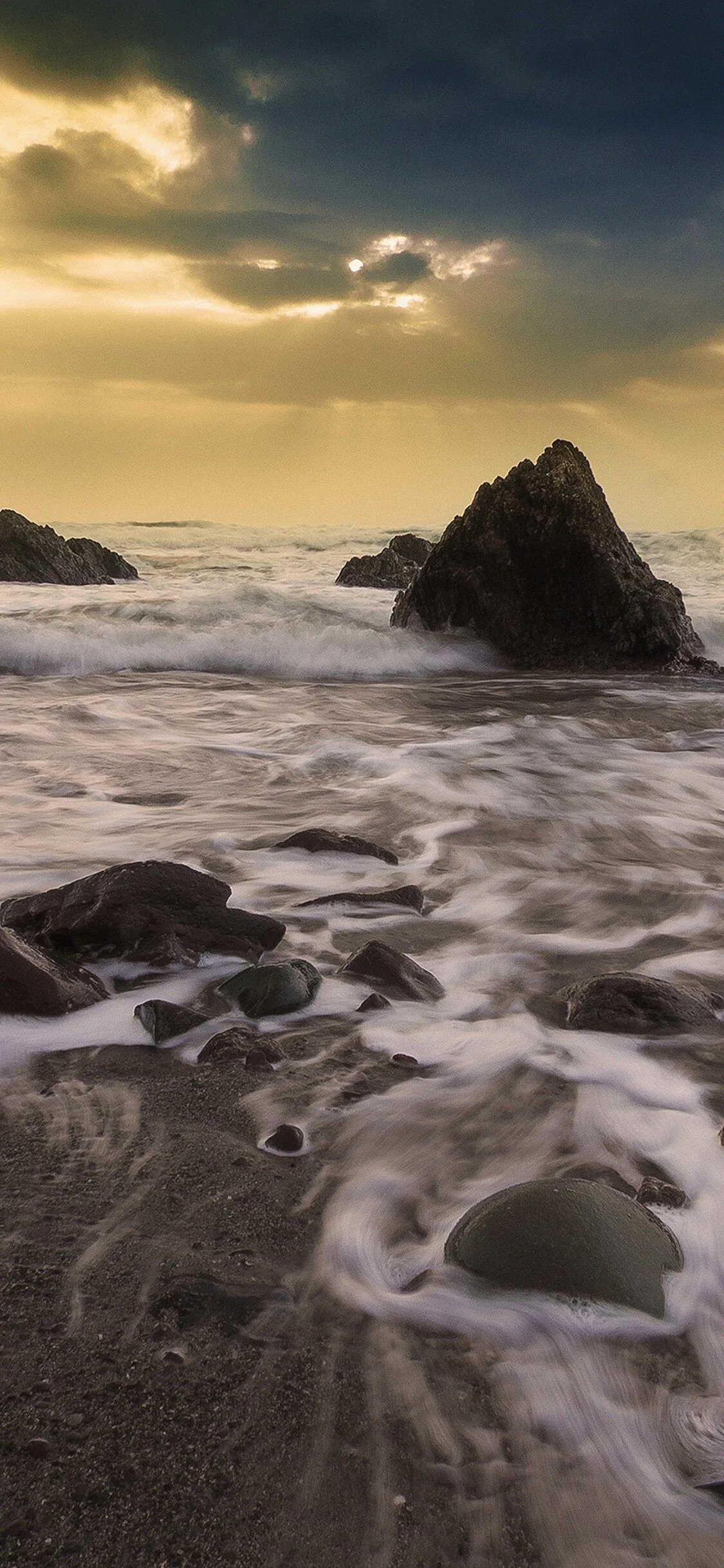 Wave Ocean Beach Sunset Owen Walters Nature iPhone Wallpaper