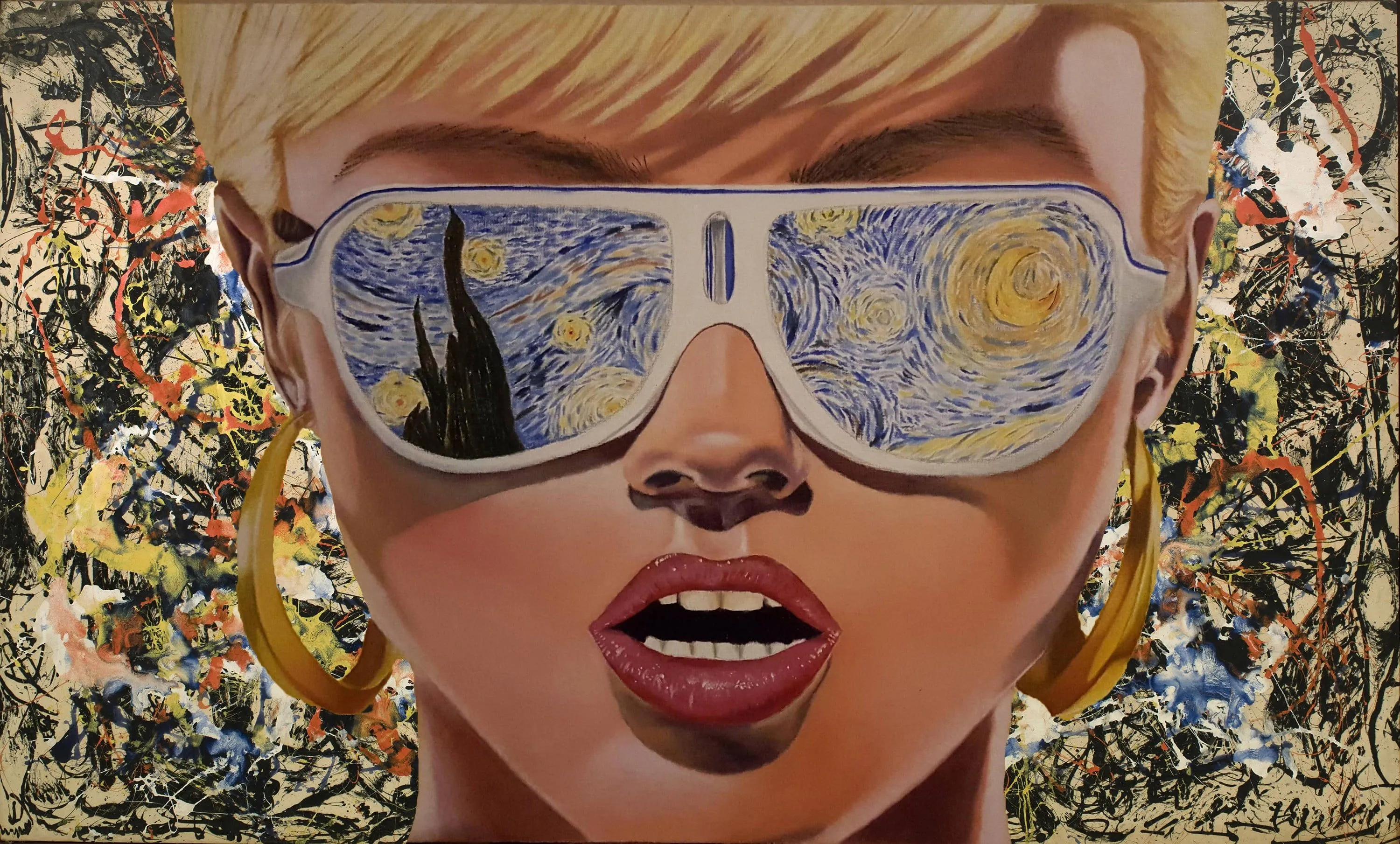 Woman wearing Starry Night by Vincent Van Gogh sunglasses HD wallpaper