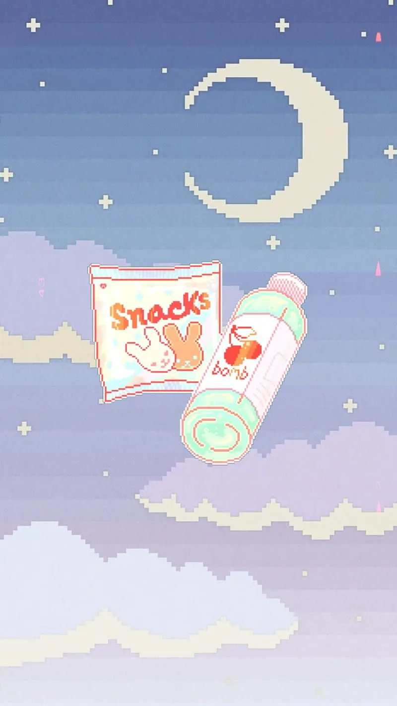 Aesthetic, cloud, clouds, moon, pixel, pixel art, snacks, HD phone wallpaper