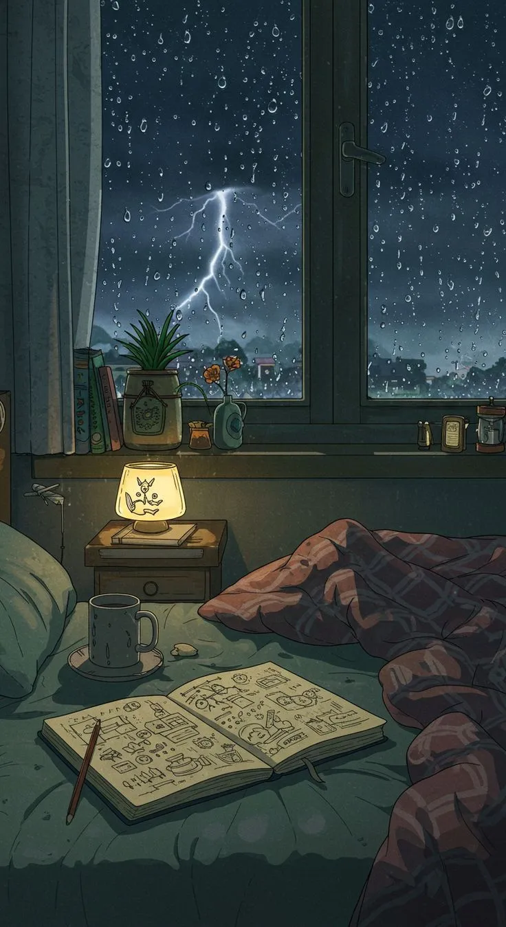 Rainy night anime phone wallpaper