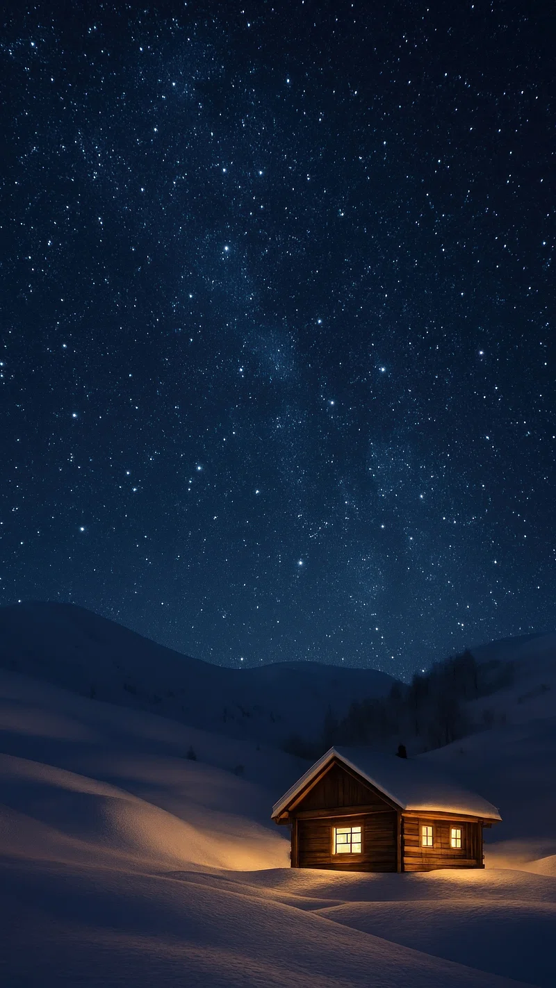 Serene snowy night sky mobile