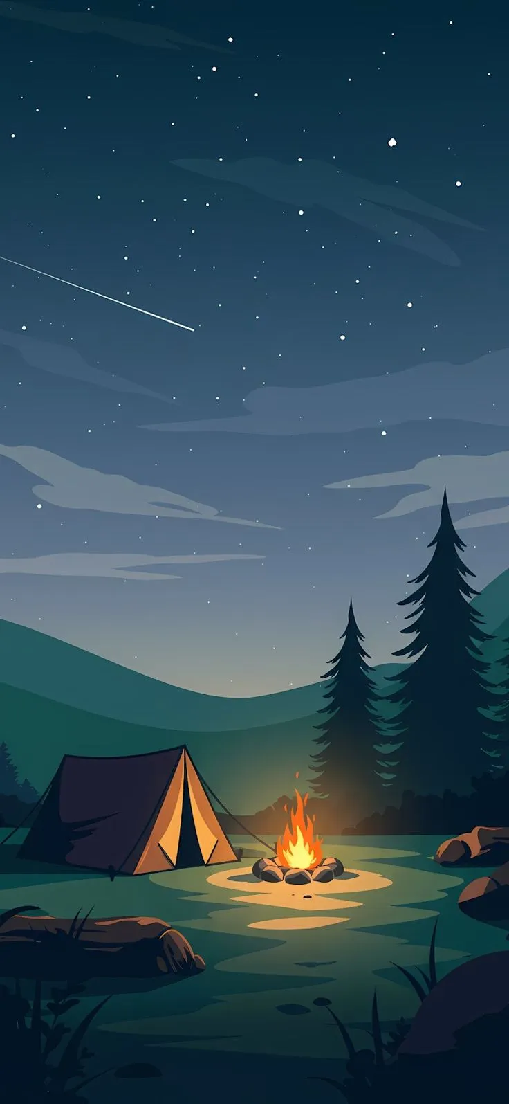 Wallpaper for mobile: chill, minimalist, camp, nightscape, harmonic, cozy, vector style