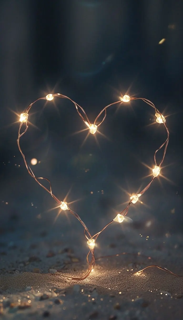 Romantic Copper Wire Heart Fairy Lights Wallpaper for Cozy Atmosphere Mobile Wallpaper