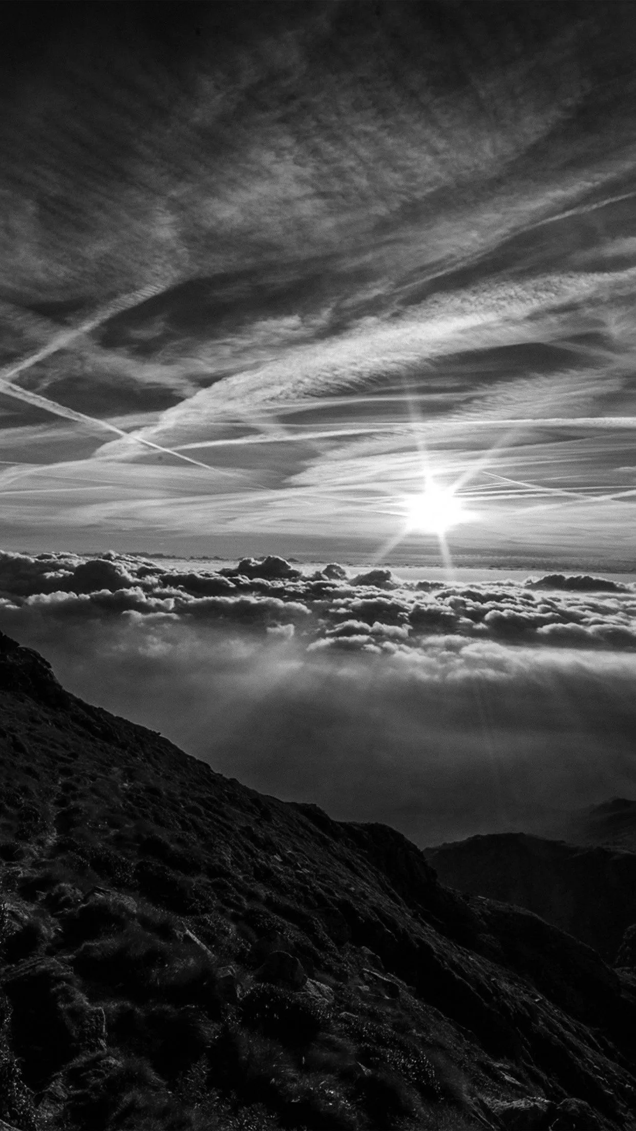 Morning Mountain Sky Nature Shine Dark Bw iPhone 6 Wallpaper