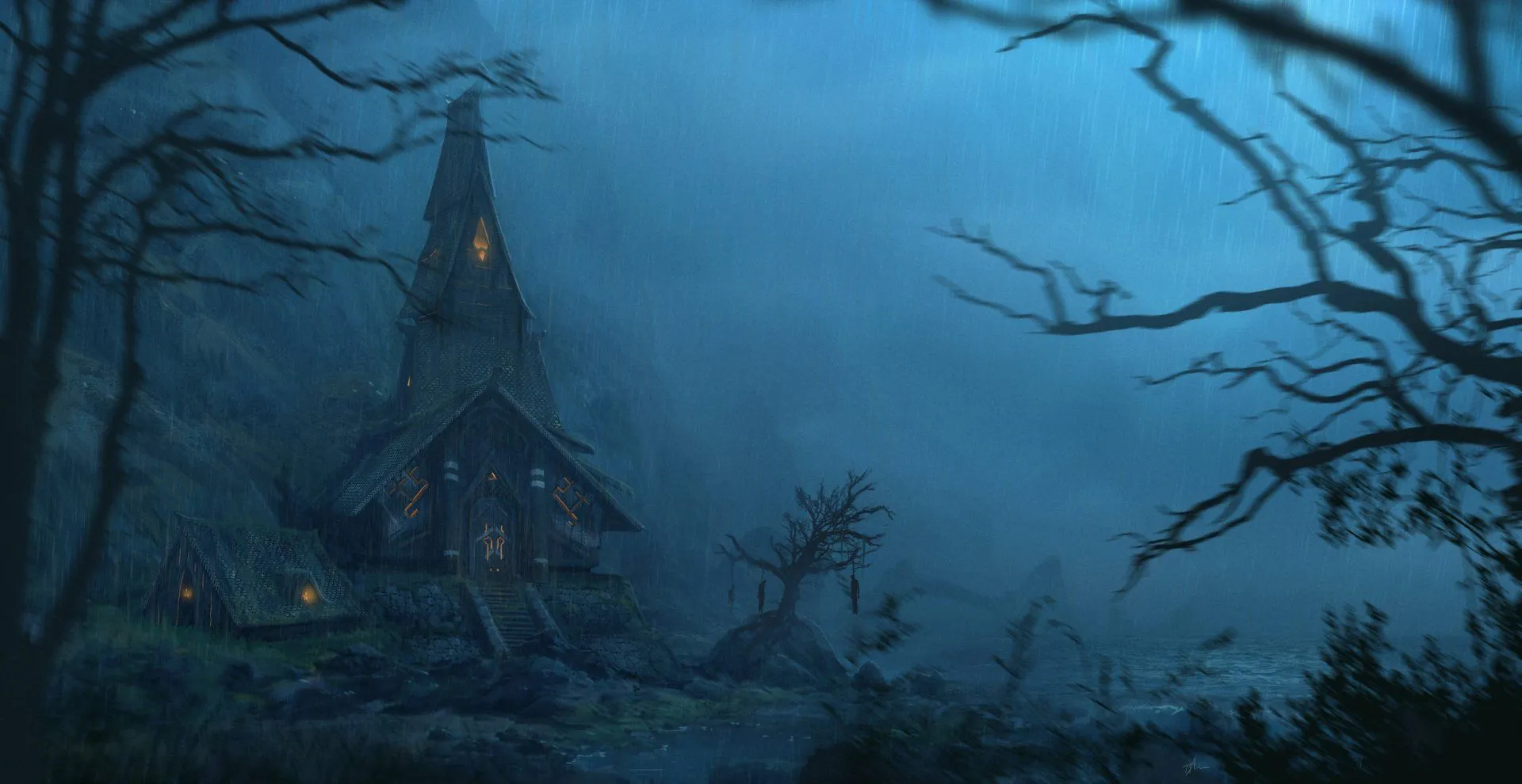 Dark Rainfall: Nighttime Haven HD Wallpaper