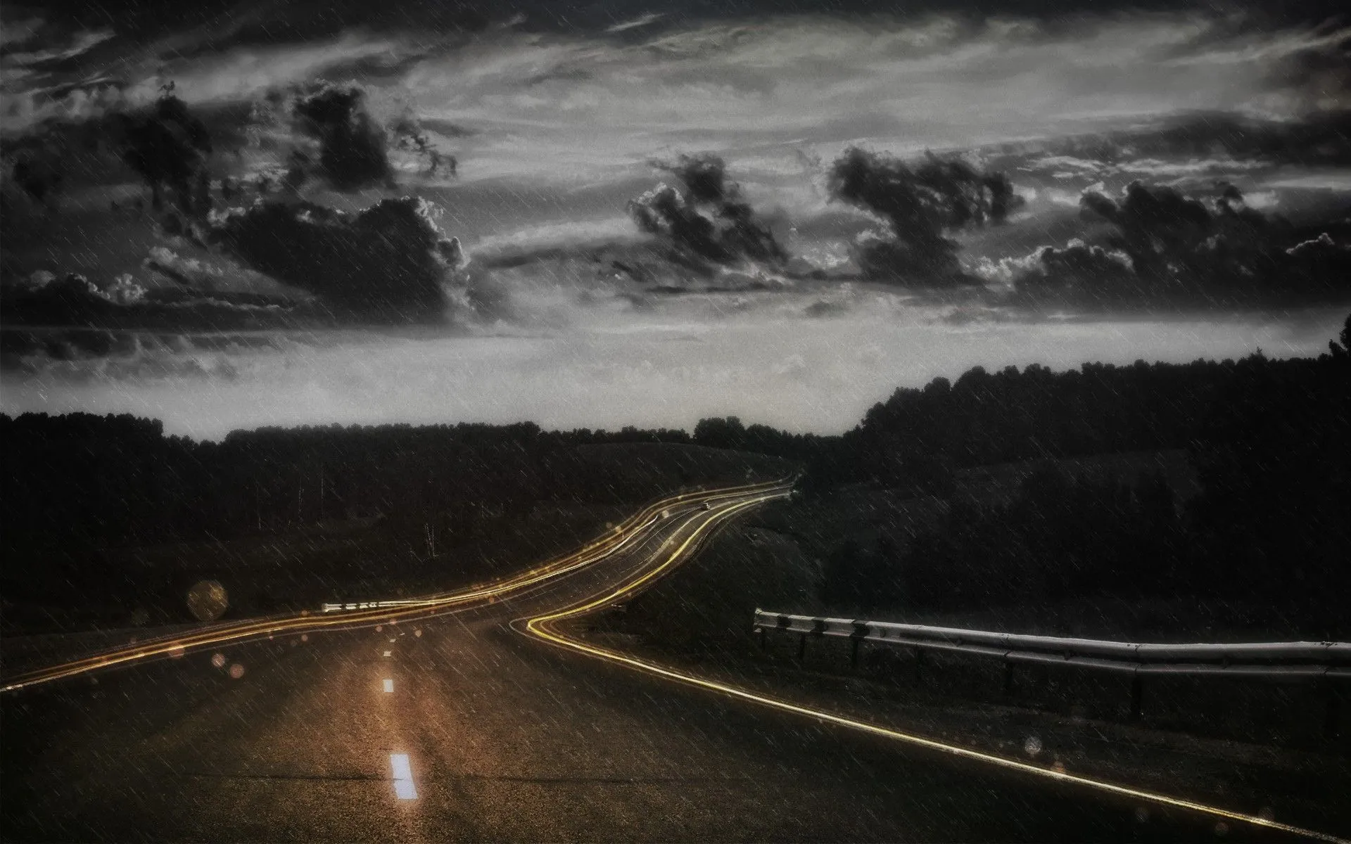 nature, Road, Lights, Clouds, Rain Wallpaper HD / Desktop and Mobile Background