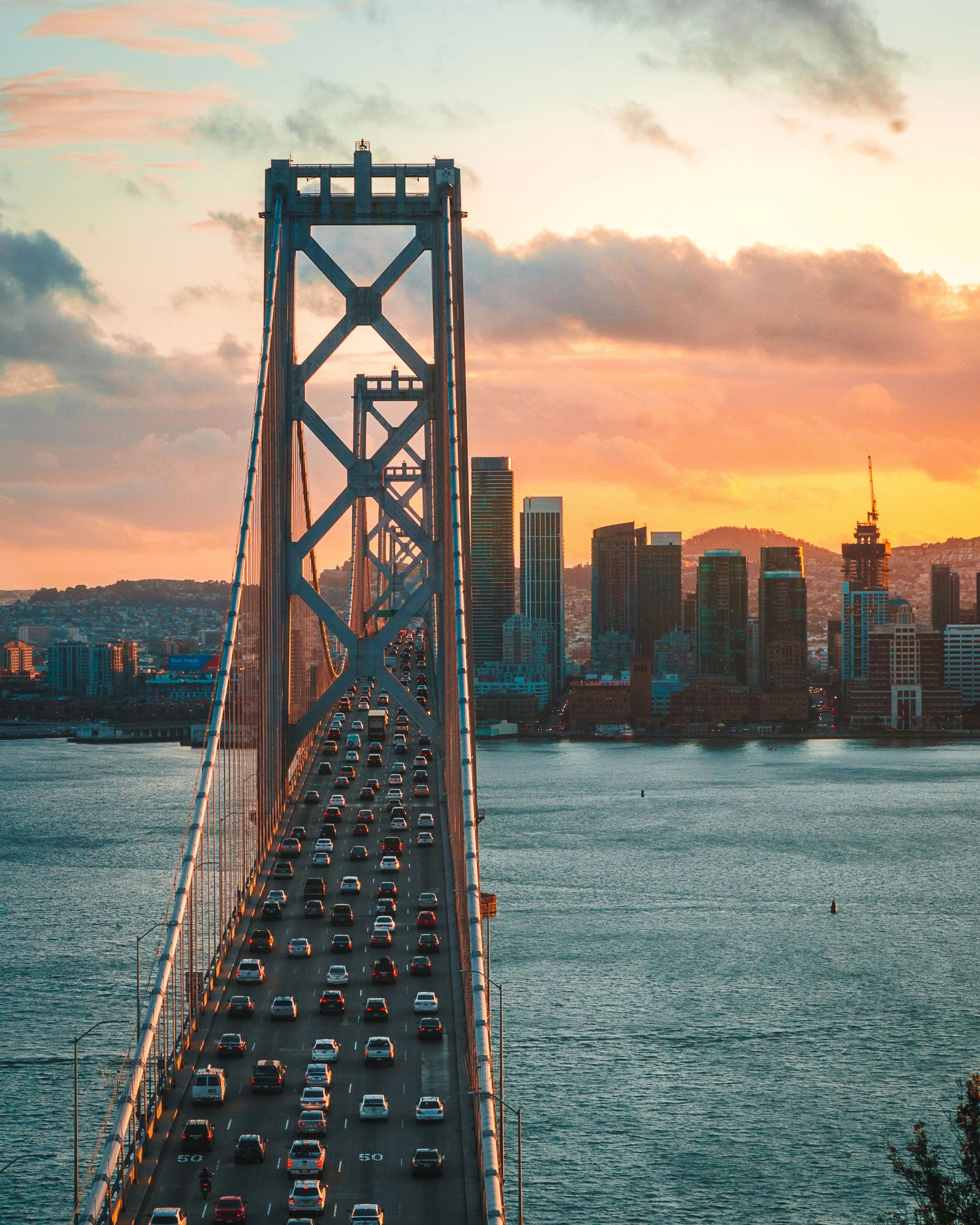 Phone wallpaper: Bridge, City, United States, Usa, Cities, Sunset, Traffic, Movement, San Francisco 84794