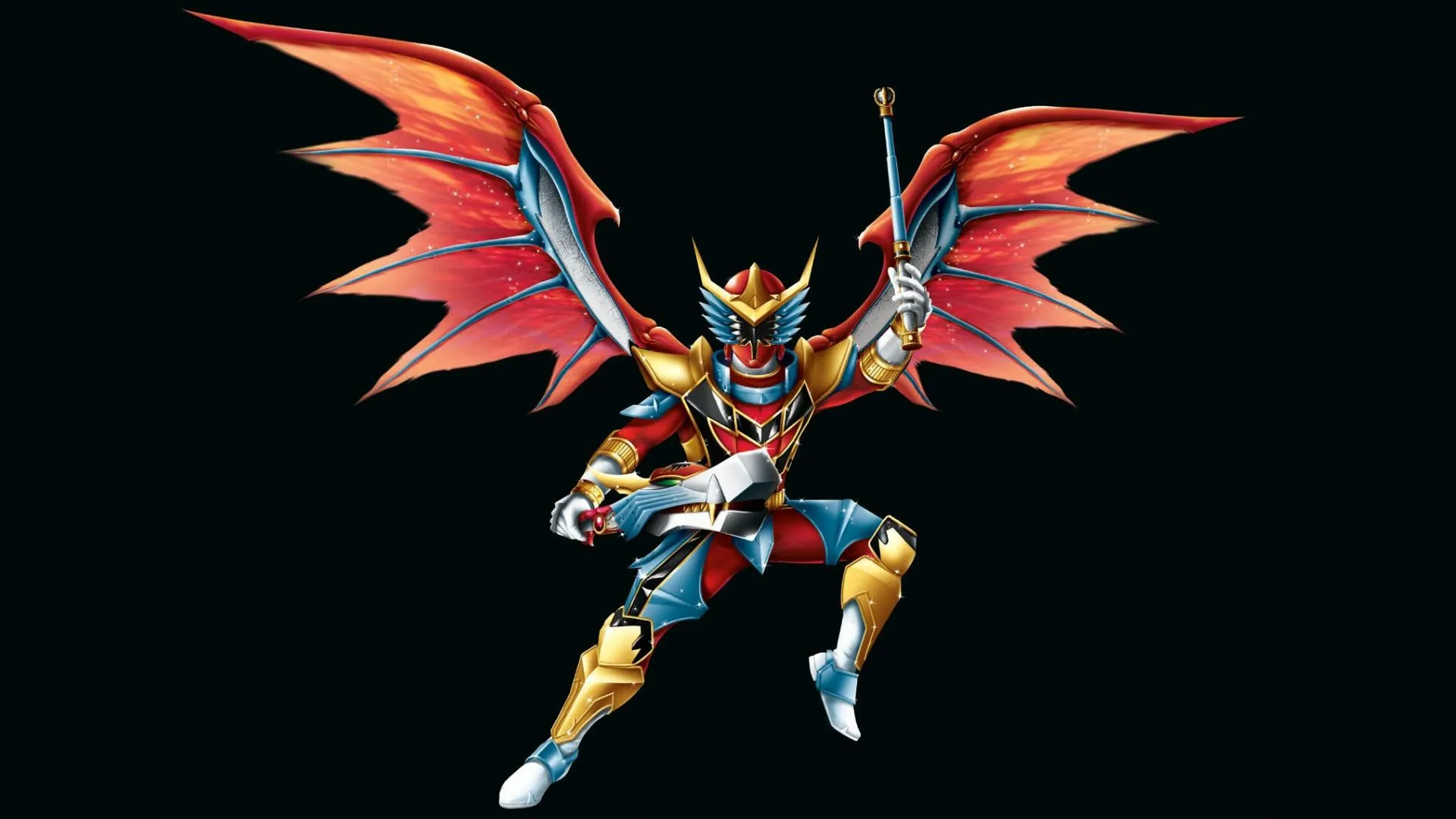 Wallpaper wings, costume, black background, wings, Power Rangers, Red Dragon Fire Ranger for mobile and desktop, section фильмы, resolution 1920x1080