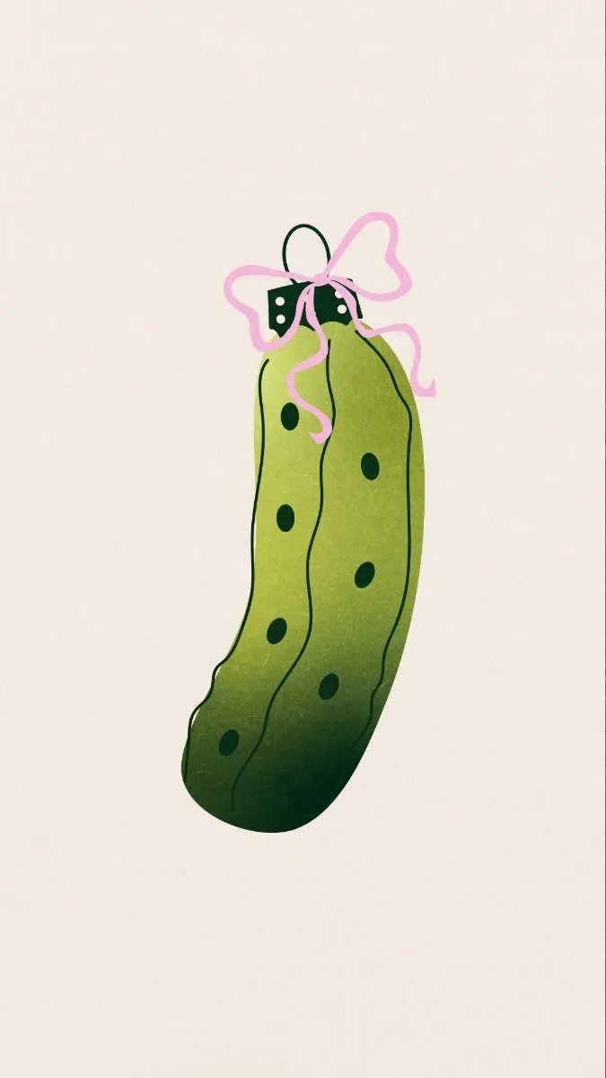 Christmas Pickle Drawing Cute Holiday Illustration Pickle Girl Art Coquette Bow Poster