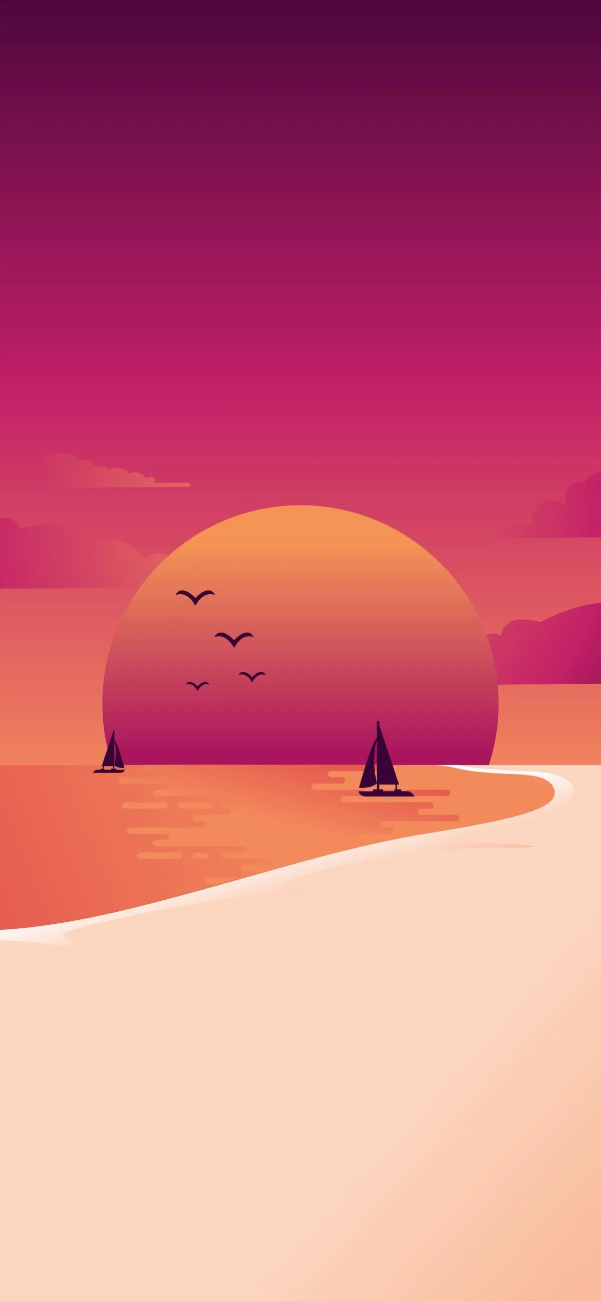 Bright Pink Desert Beach Moon Landscape
