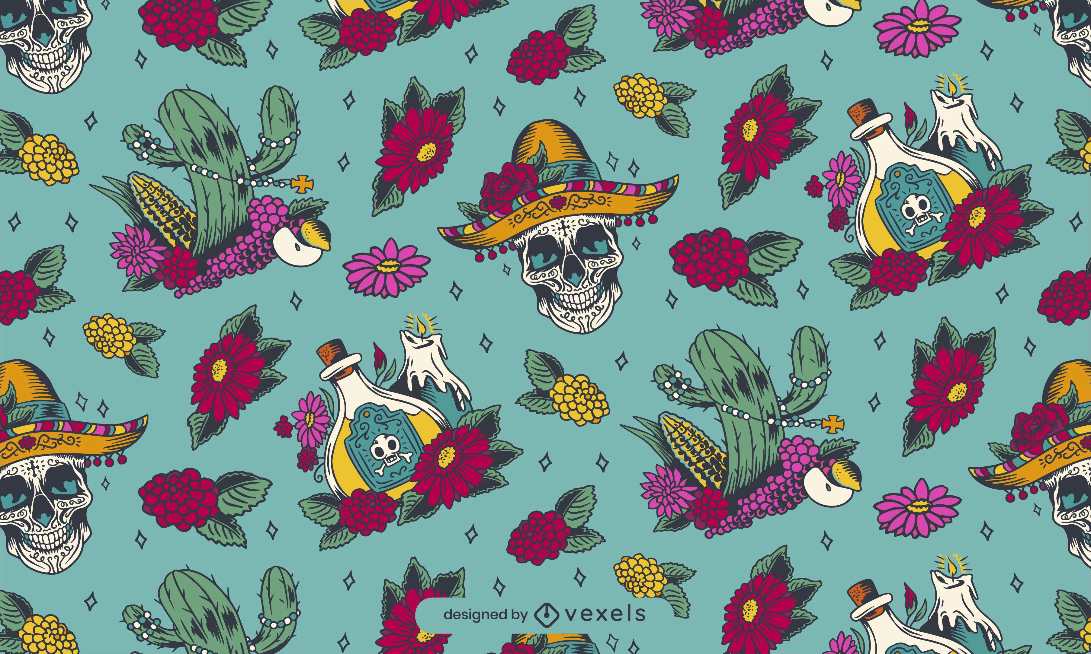 Dia De Los Muertos Elements Pattern Design Vector Download