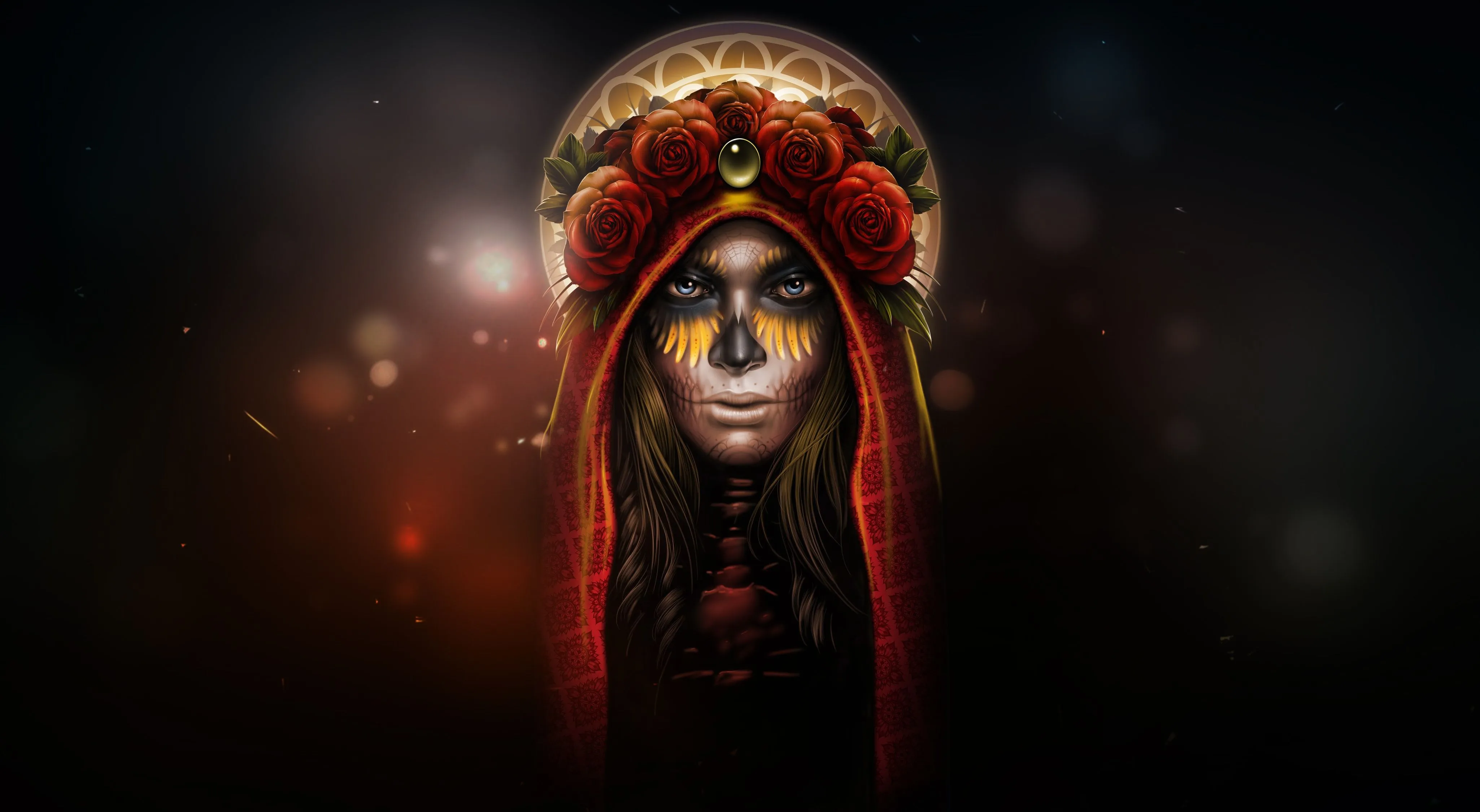 Wallpaper look, girl, flowers, style, background, Calavera, day of the dead, day of the dead for mobile and desktop, section минимализм, resolution 4100x2250