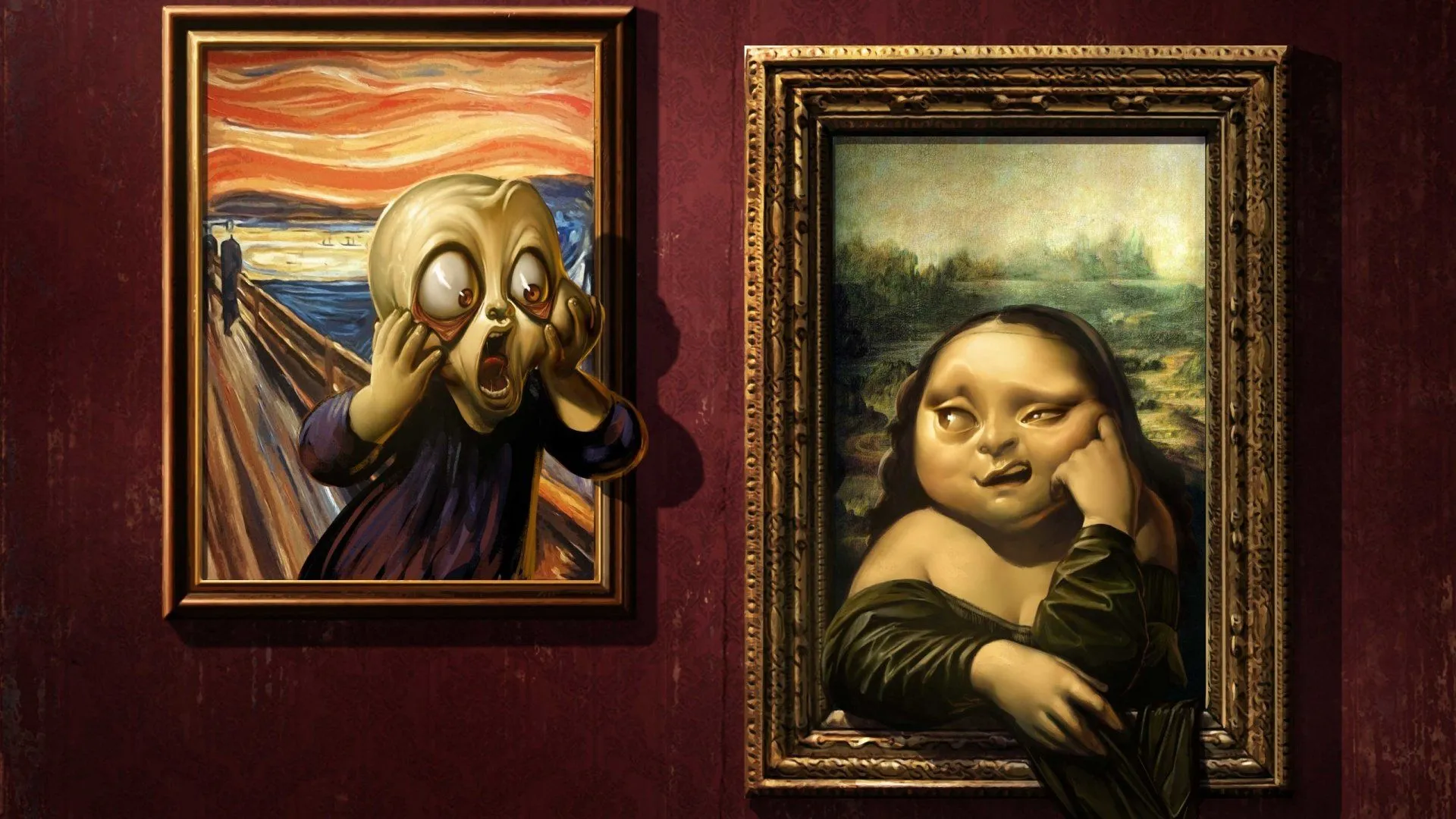 HD Wallpaper: Whimsical Da Vinci & Munch Mashupx1440