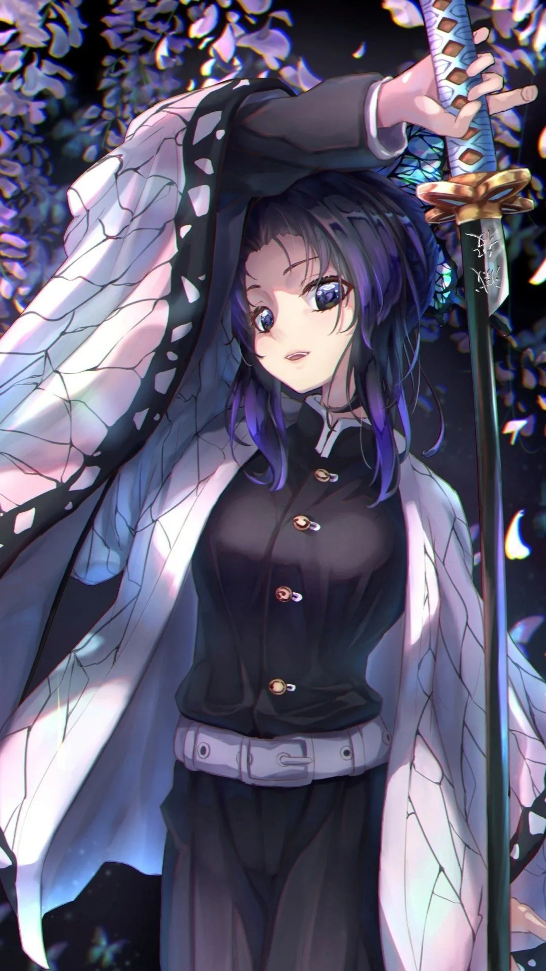 Demon Slayer Elegance: Shinobu Kocho Phone Wallpaper