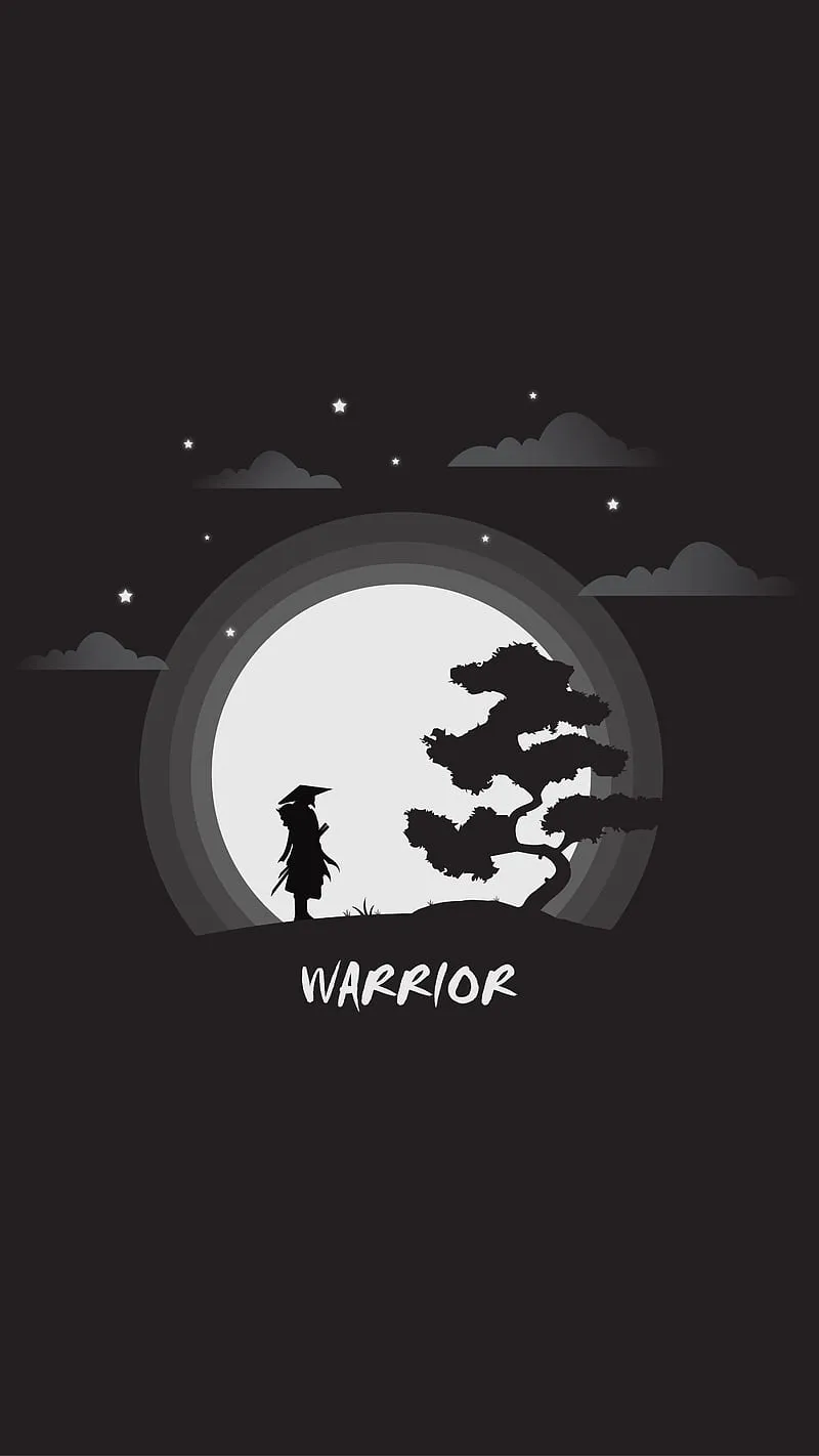 Warrior 1, black, dark, dark, illustration, ninja, samurai, vector, HD phone wallpaper