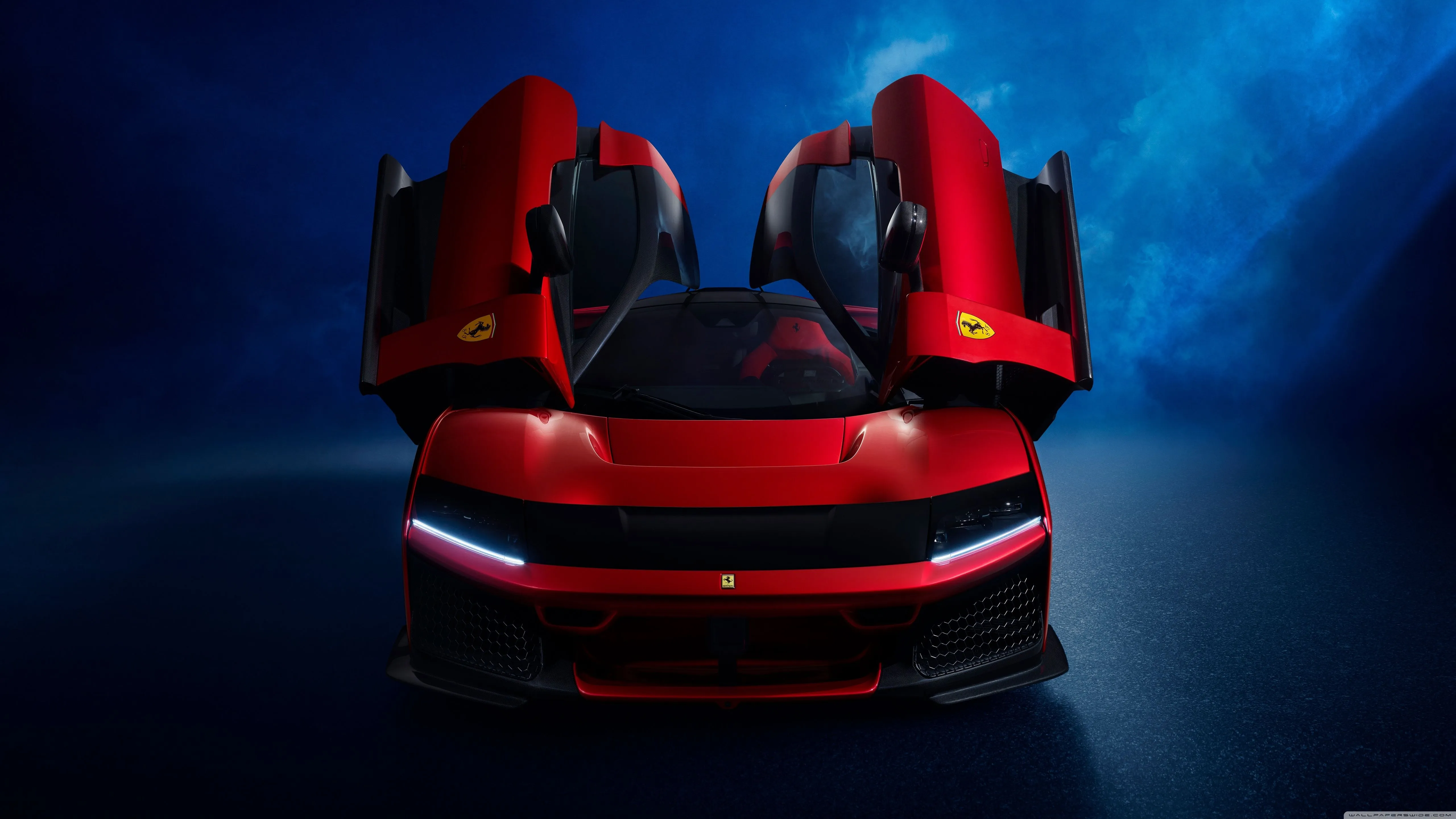 2025 Ferrari F80 Hybrid Supercar with Doors Open 4K UHD Wallpaper for UltraHD Desktop and TV, Widescreen and UltraWide Display