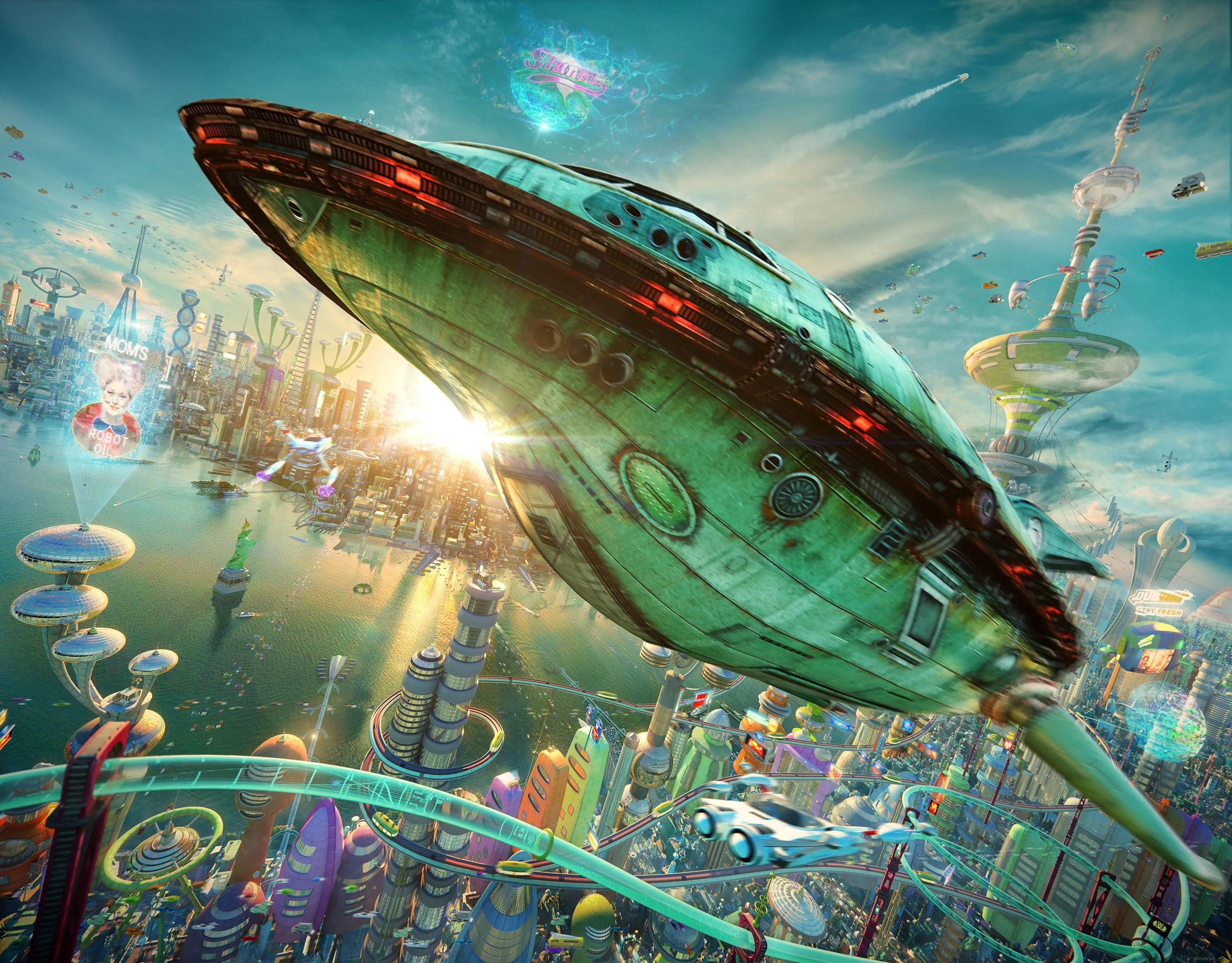 Gray spaceship digital wallpaper, Futurama, realistic, 3D, rocket HD wallpaper