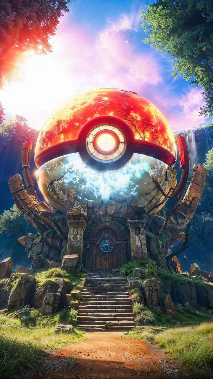 free wallpaper 4K pokeball, pokemon, anime, house, fantasy, art for mobile and desktop