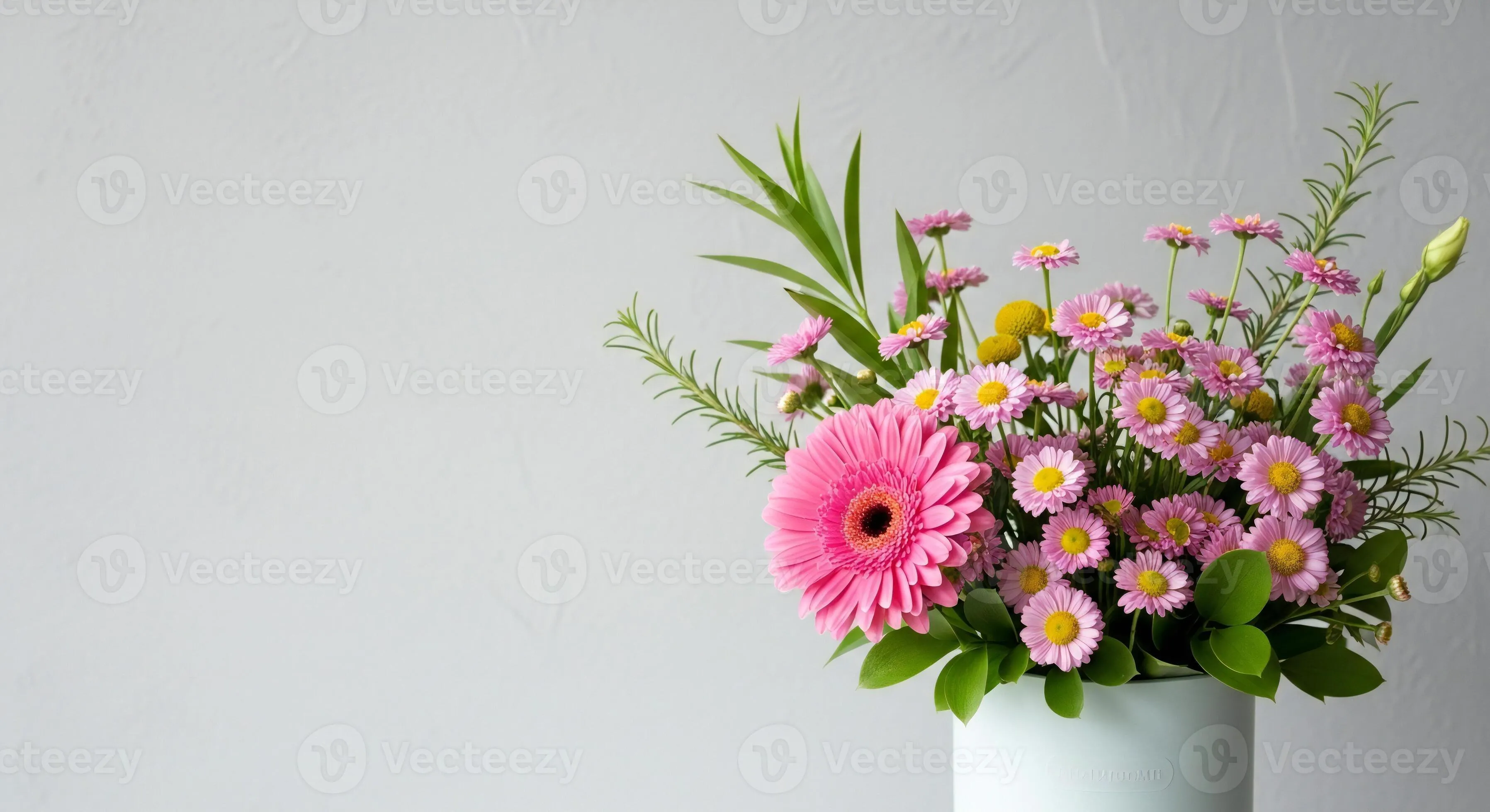 Flowers background, Flowers wallpaper, A vibrant bouquet of pink gerbera daisies and small pink flowers in a white vase