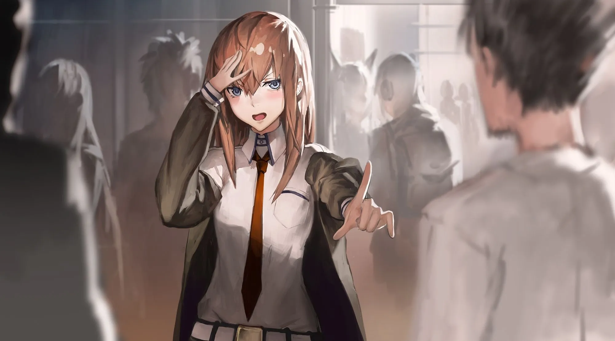 Wallpaper girl, anime, art, tie, guy, makise kurisu, okabe rintarou, steins; gate for mobile and desktop, section сёдзё, resolution 2000x1108