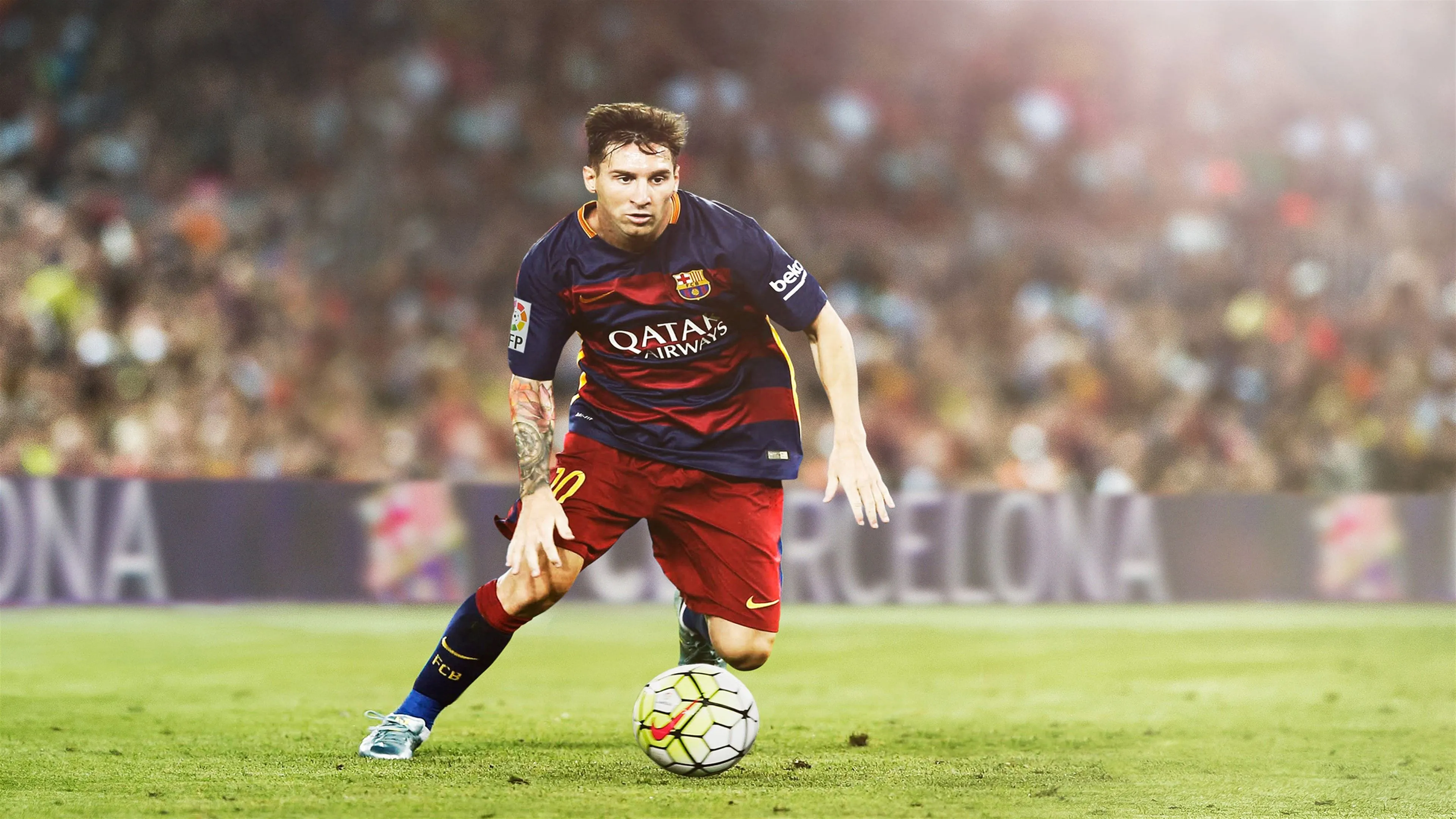 Lionel Messi Playing For Fc Barcelona 4K HD Wallpaper