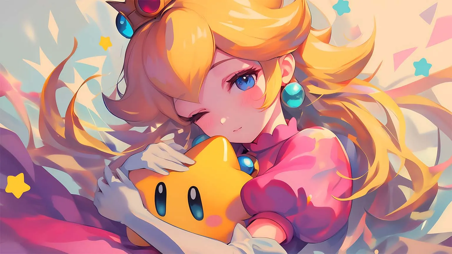 Princess Peach Holding Star Desktop Wallpaper