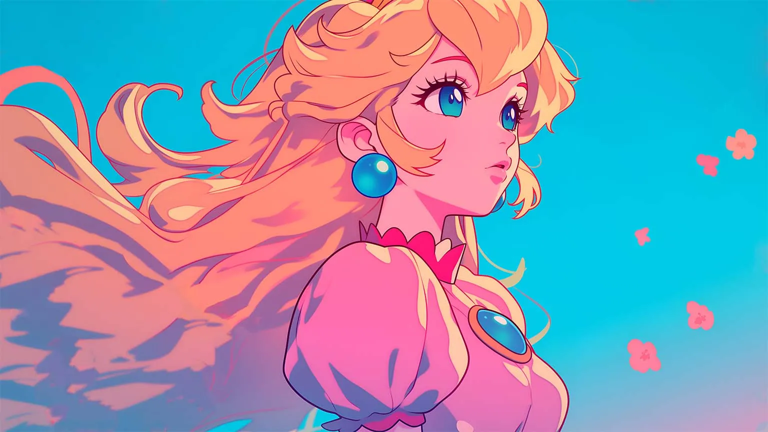 Princess Peach Anime Style Desktop Wallpaper