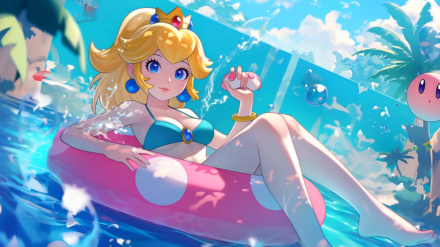 Princess Peach Poolside Fun 4K Desktop Wallpaper Download
