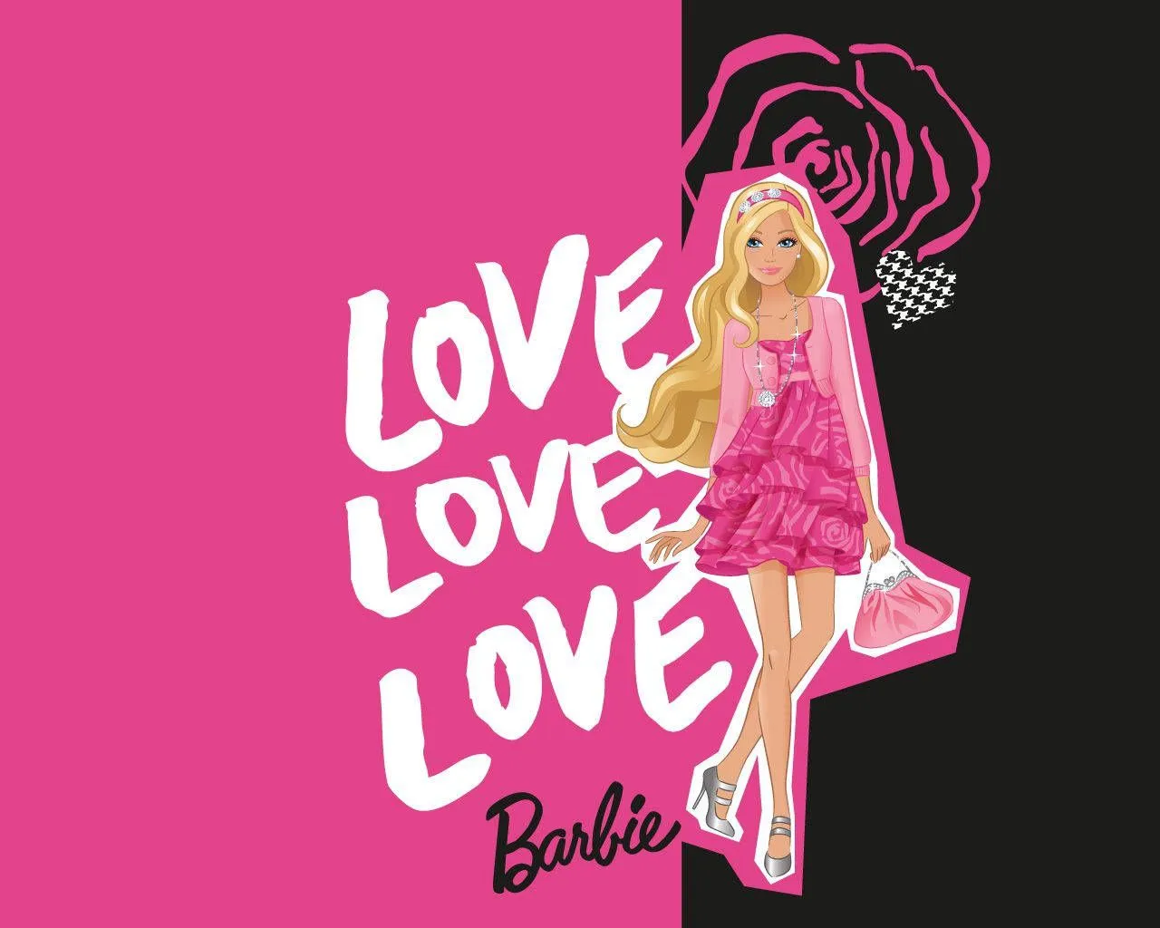 Download Barbie Love In Black And Pink Wallpaper