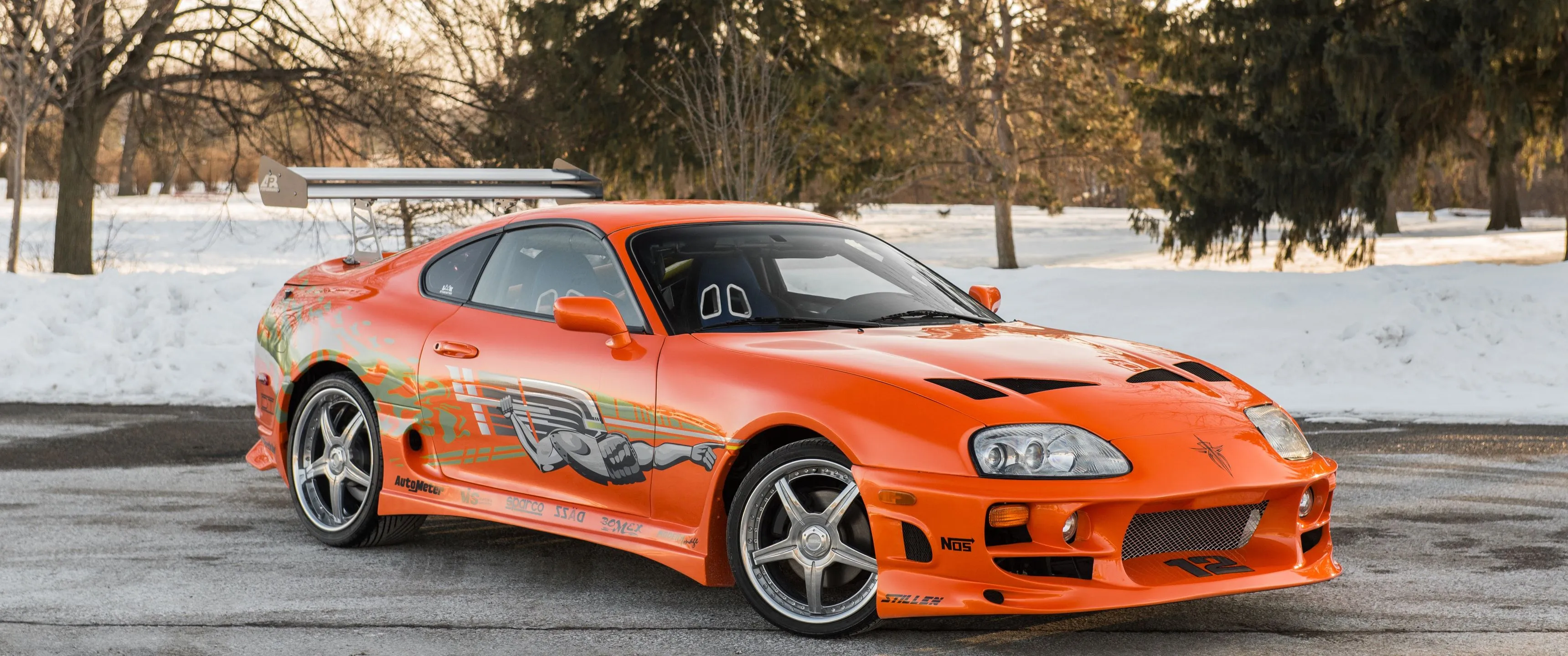 Download Toyota Supra, Toyota, Supra, Orange, Fast and furious, Winter Wallpaper in 3440x1440 Resolution