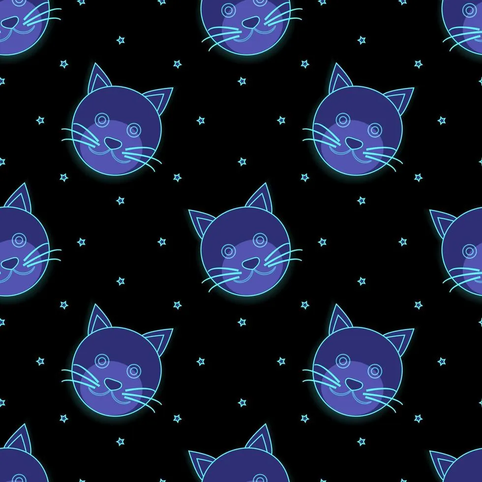 vector illustration of cat animal face design in light blue color. black background. Seamless pattern designs for wallpaper, backdrops, covers, paper cut, stickers and prints on fabric