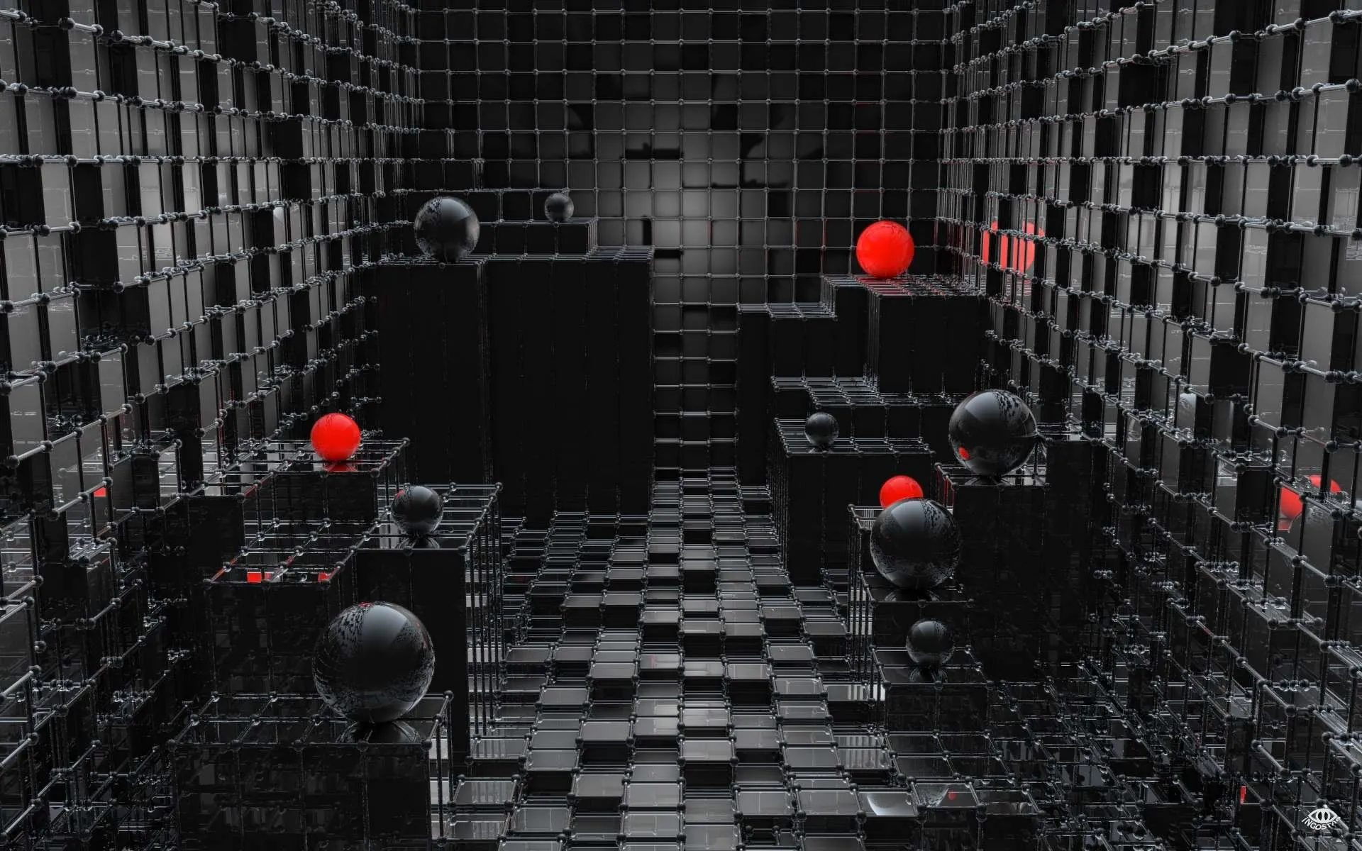 Abstract 3D Spheres and Cubes HD Wallpaperx1200