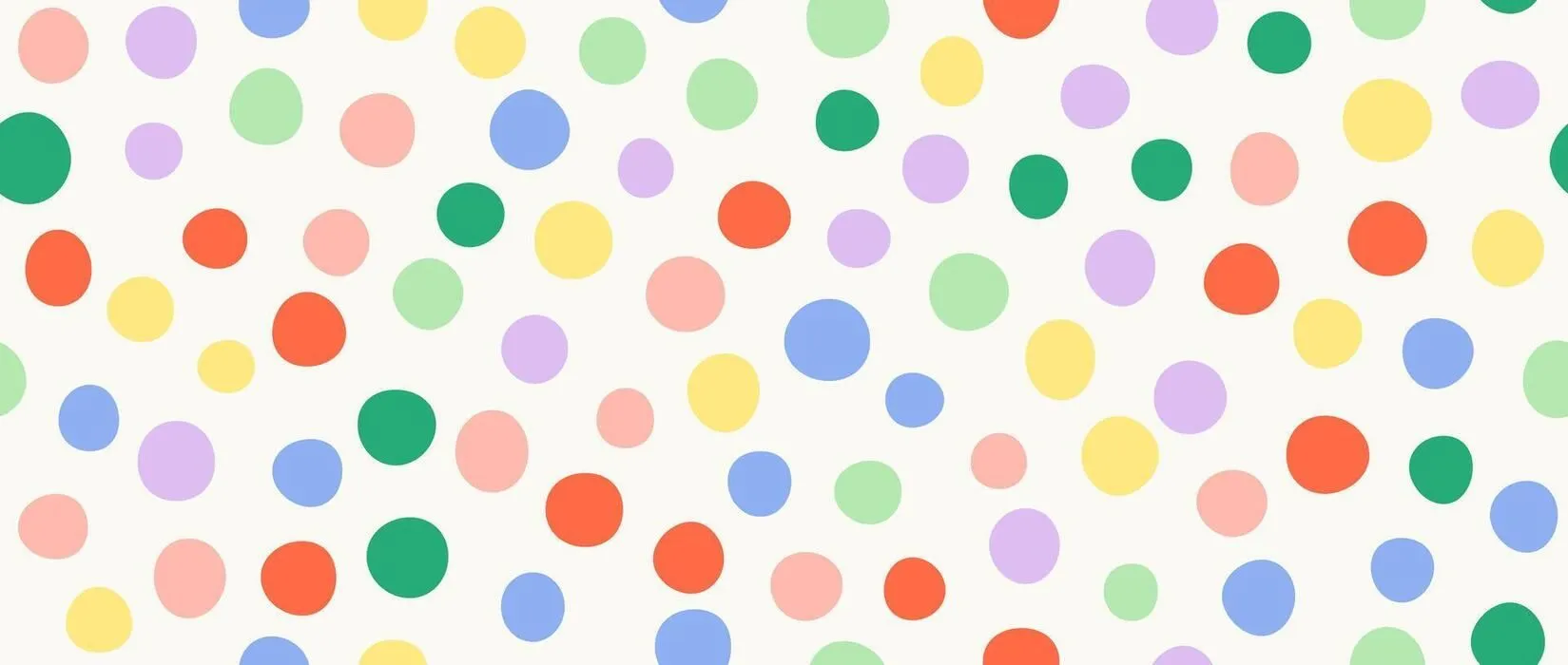 Colorful clown polka dot seamless pattern. Repeated round painted confetti background. Happy bright dotted wallpaper for Easter wrapping paper, birthday decoration, kid bday nursery decor