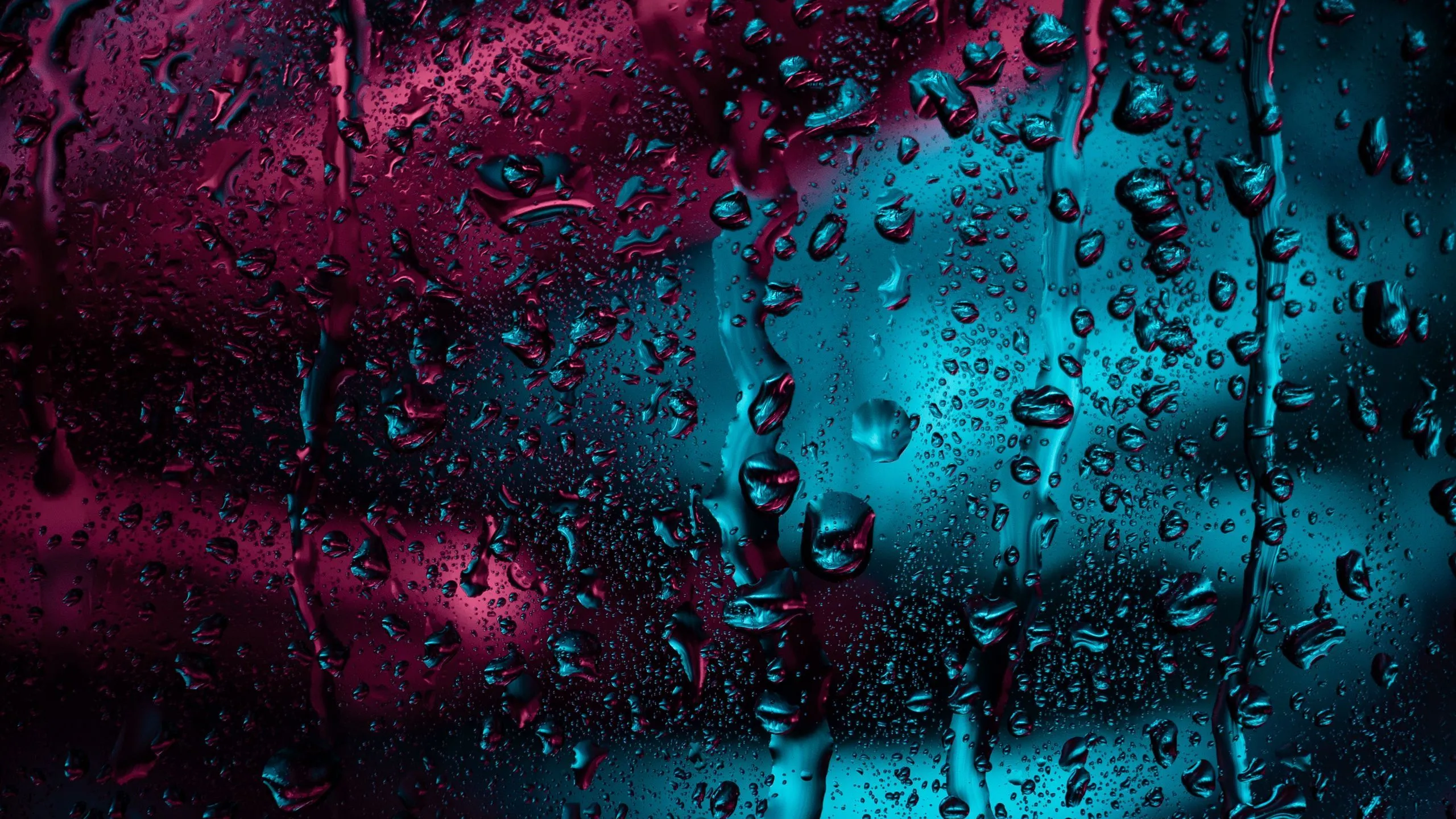 Download wallpaper 2560x1440 drops, glass, rain, moisture, window, surface, dark widescreen 16:9 HD background