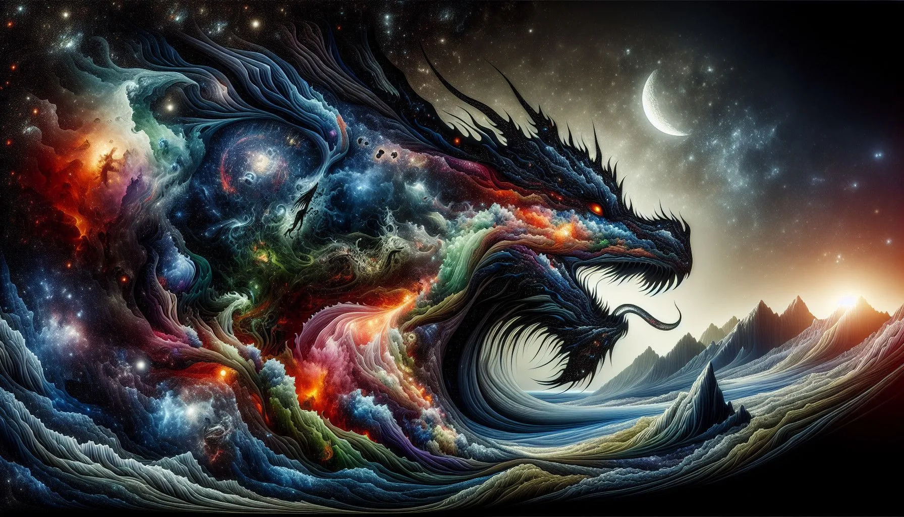 Cosmic Dragon in Vibrant Nebula with Starry Background. Deep Dream Generator