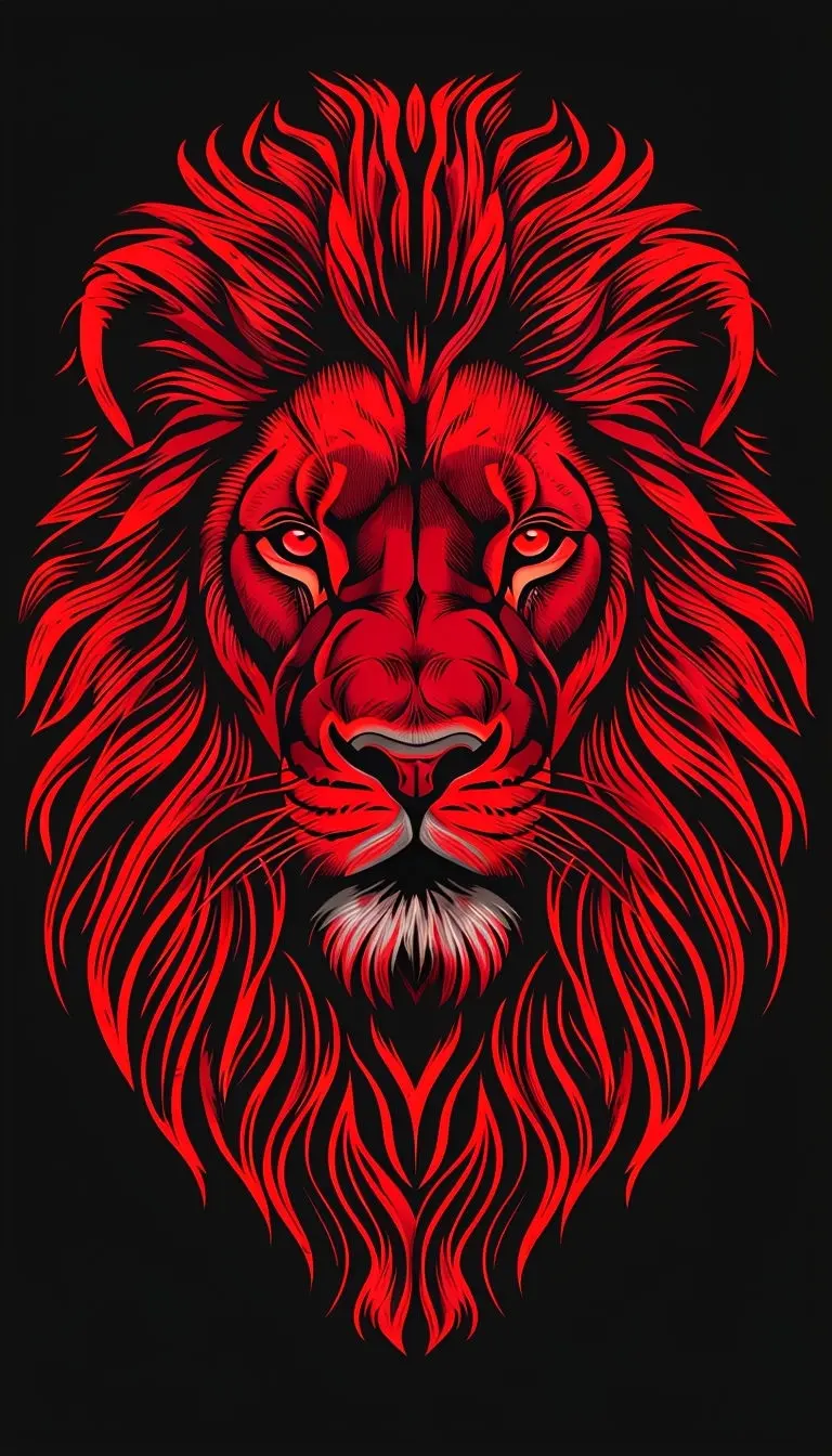 Majestic Red Lion Head Linocut Style Art Mobile Wallpaper