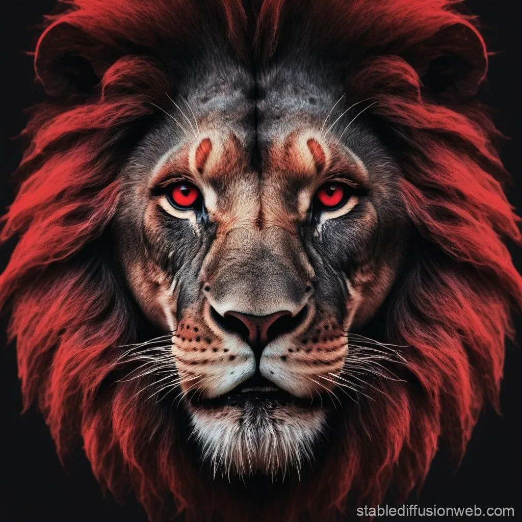 Lion Face in Black and Red Colors. Stable Diffusion Online