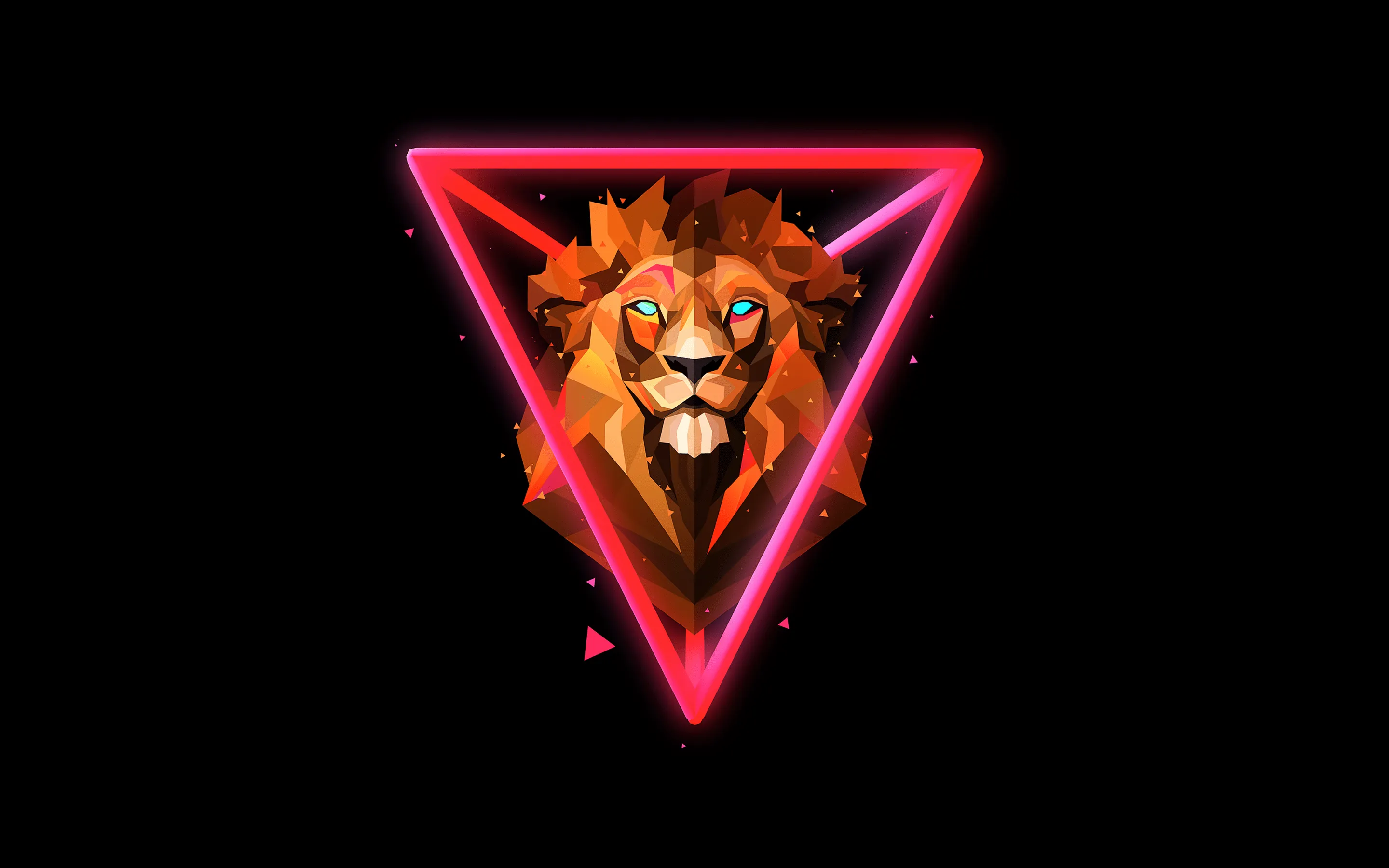 Lion Wallpaper 4K, Neon, Wild, Low poly, Artwork