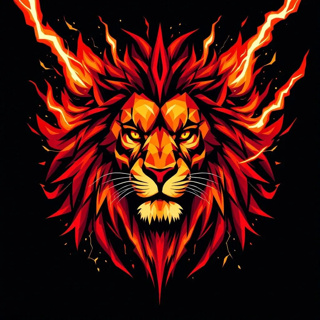 Free Blazing Lion Spirit Image, Geometric, Flames