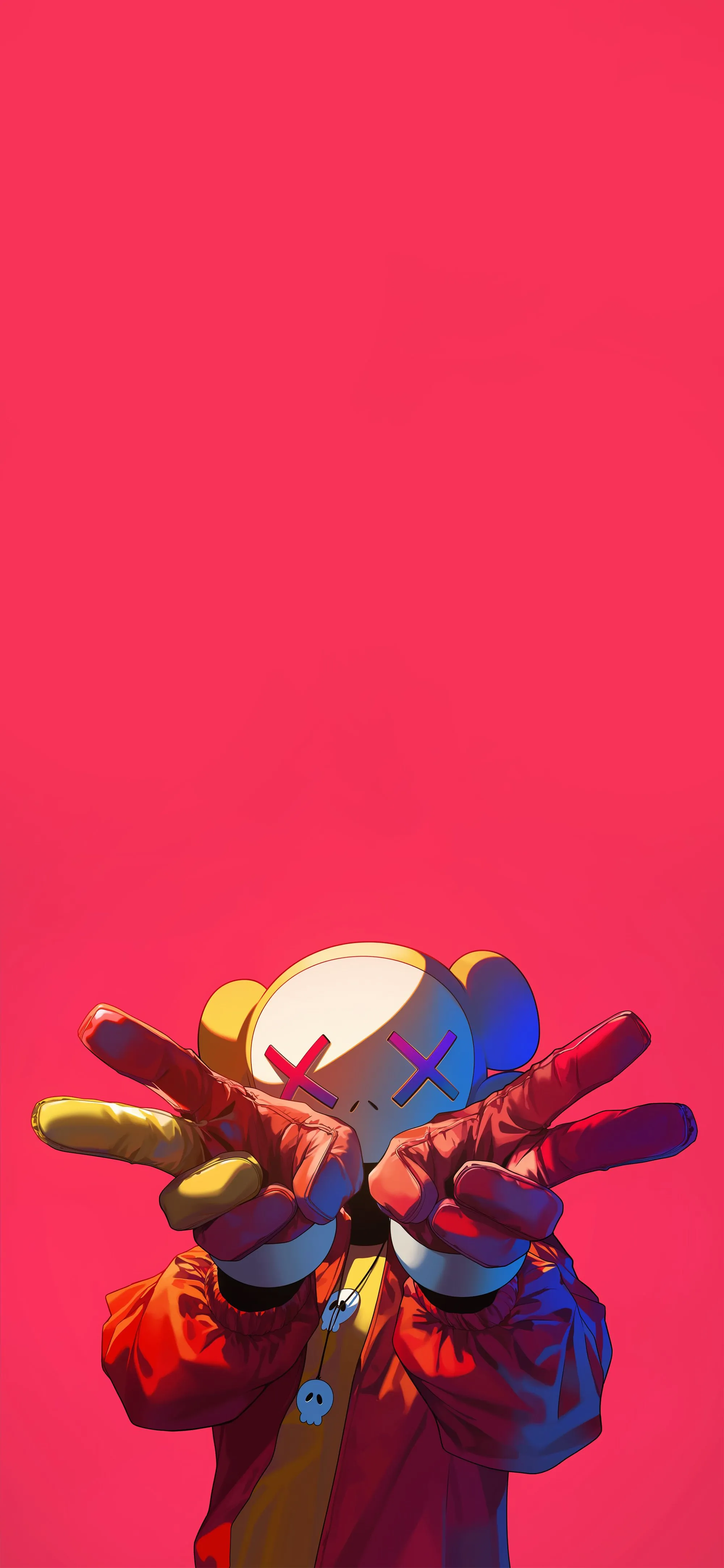 Kaws Victory Hands Red Background Wallpaper