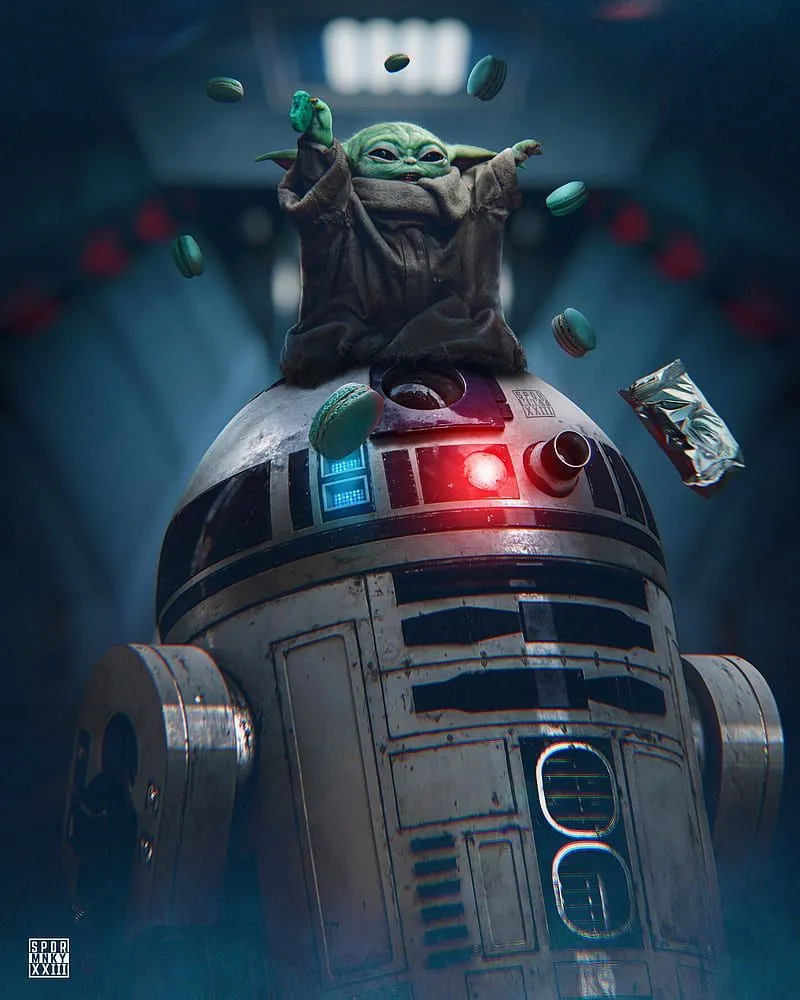 Grogu R2D2, finale, luke skywalker, mando, season 2, star wars, the mandalorian, HD phone wallpaper