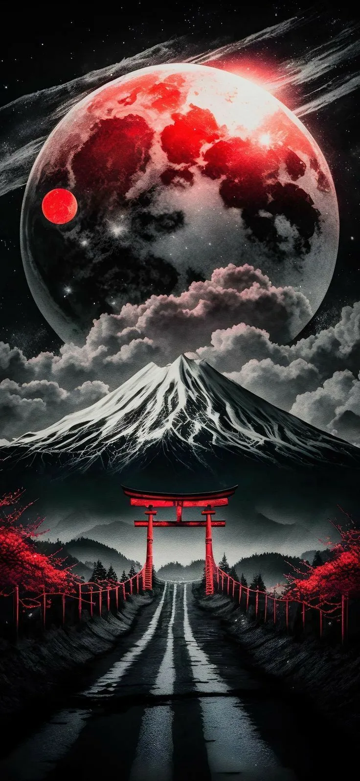 Red Moon Torii Gate iPhone Wallpaper
