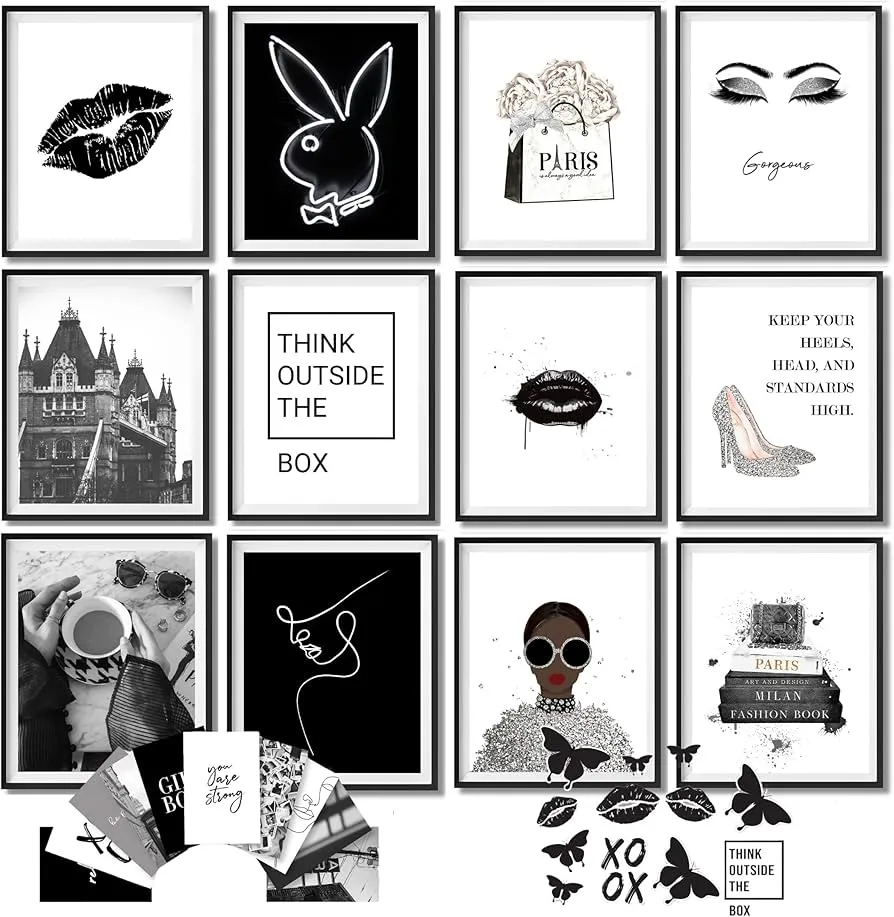 Decor Black and White Posters for Room Aesthetic and White Wall Decor, Black and White Room Decor for Teen Girls, Boy Play Bunny Art Prints, Photo Picture Bedroom