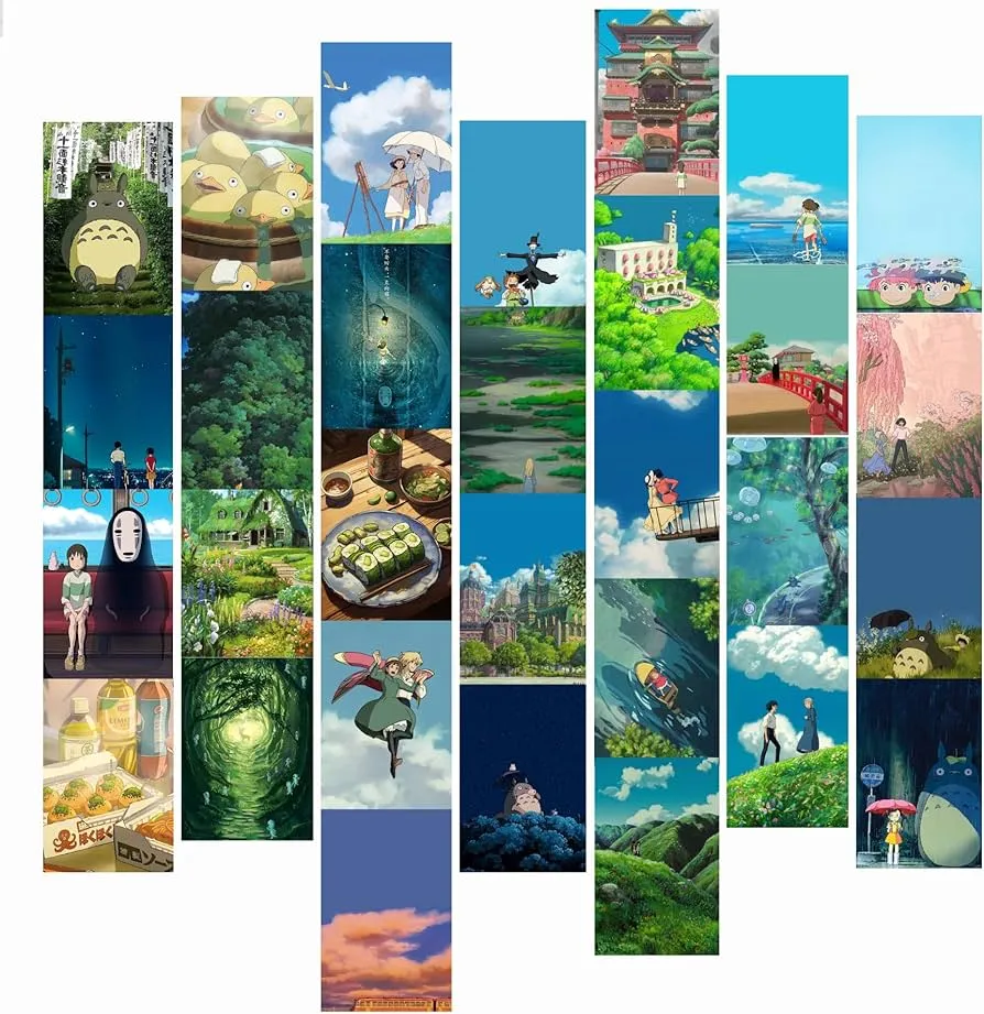 Quary Aesthetic Wall Collage Kit. Studio Ghibli Anime Posters Wall Collage Kit Unique Poster Set Comes With Free Adhesive Tape Peel and Stick 4 × 6 Inch, Studio Ghibli