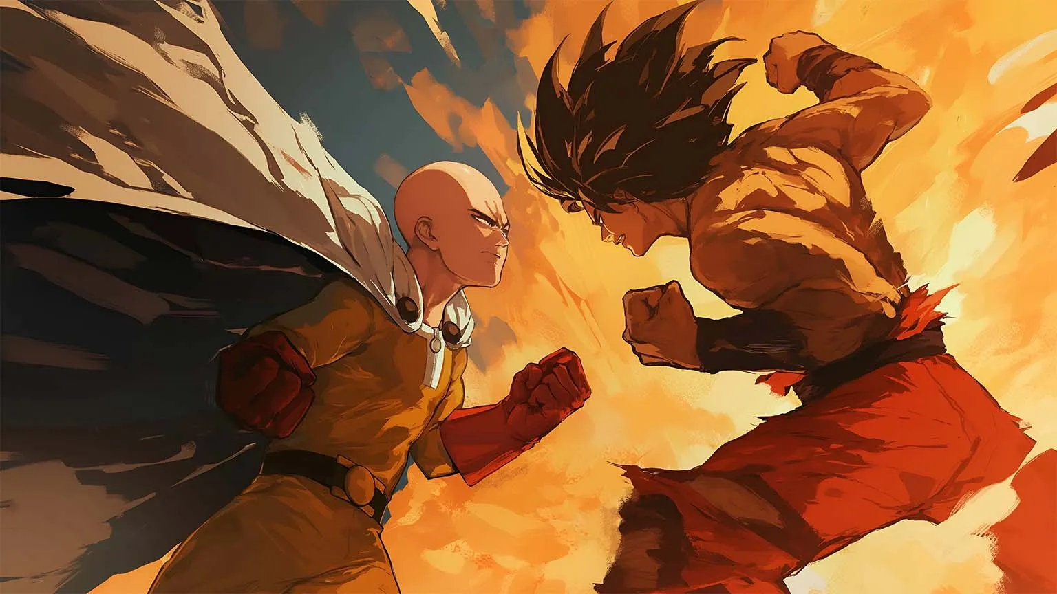 One Punch Man Vs Goku Epic Battle Desktop Wallpaper