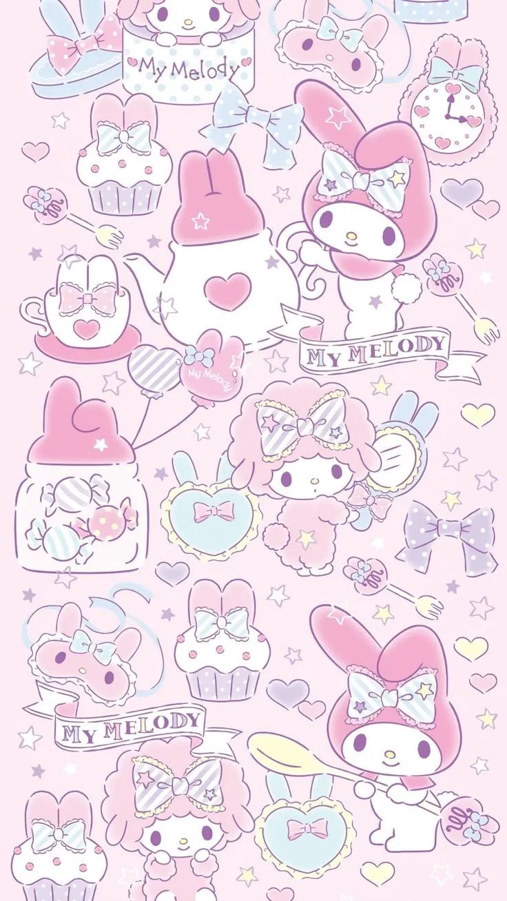 Pastel my melody. My melody pixel wallpaper, Melody sanrio wallpaper, My melody wallpaper aesthetic