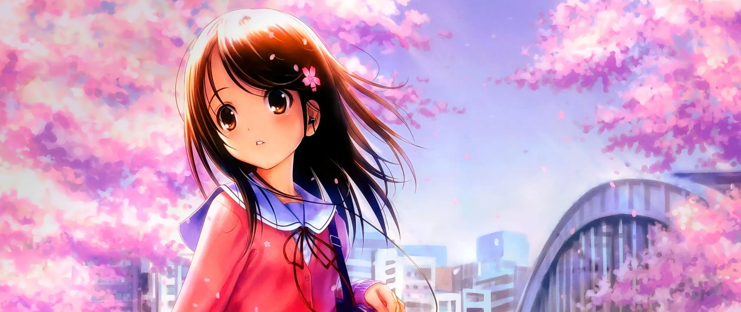 Pretty Wallpaper 4K, Anime girl, Cherry blossom