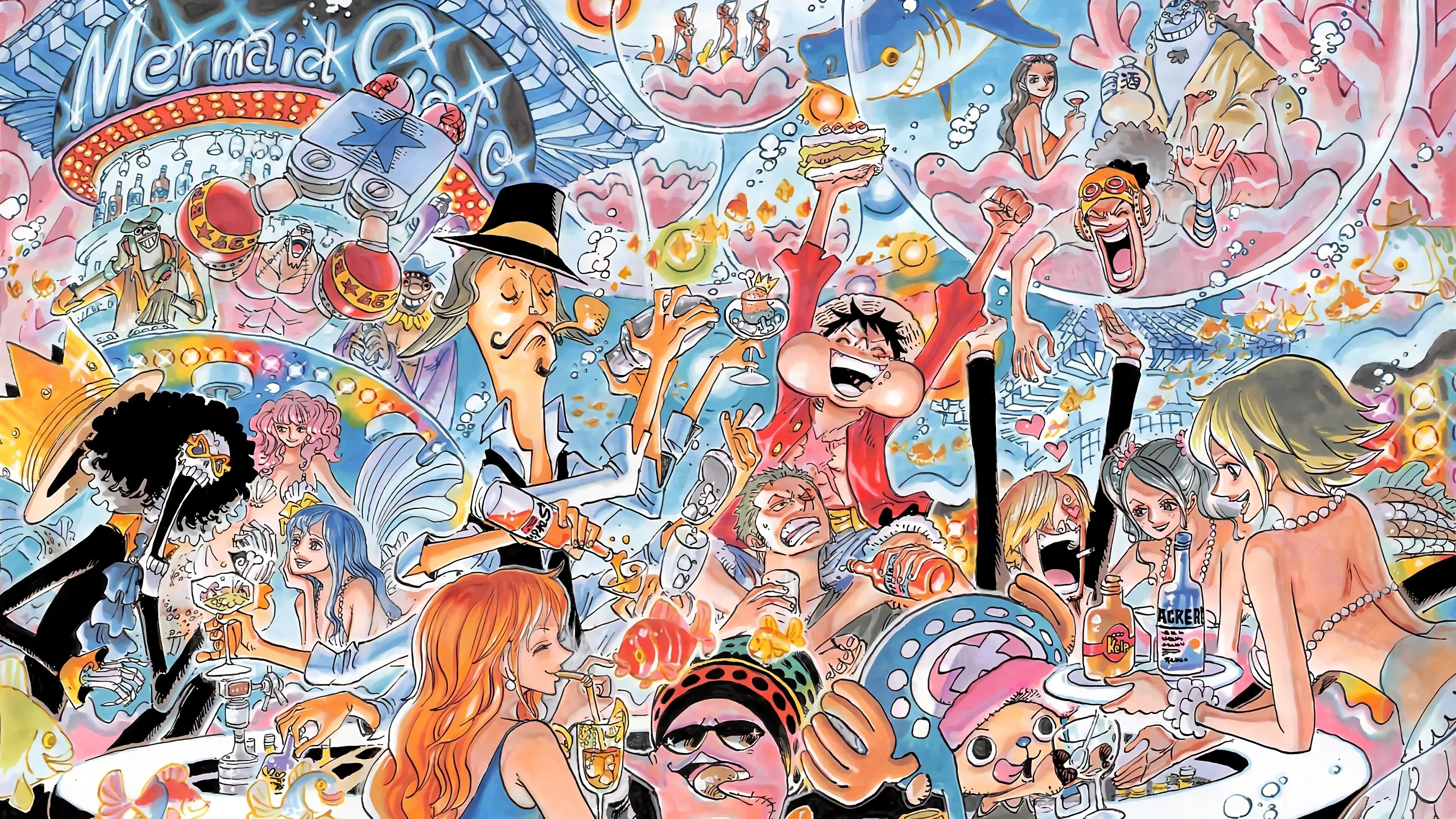 One Piece: Mermaid Cafe Party With Straw Hat Pirates HD Wallpaper